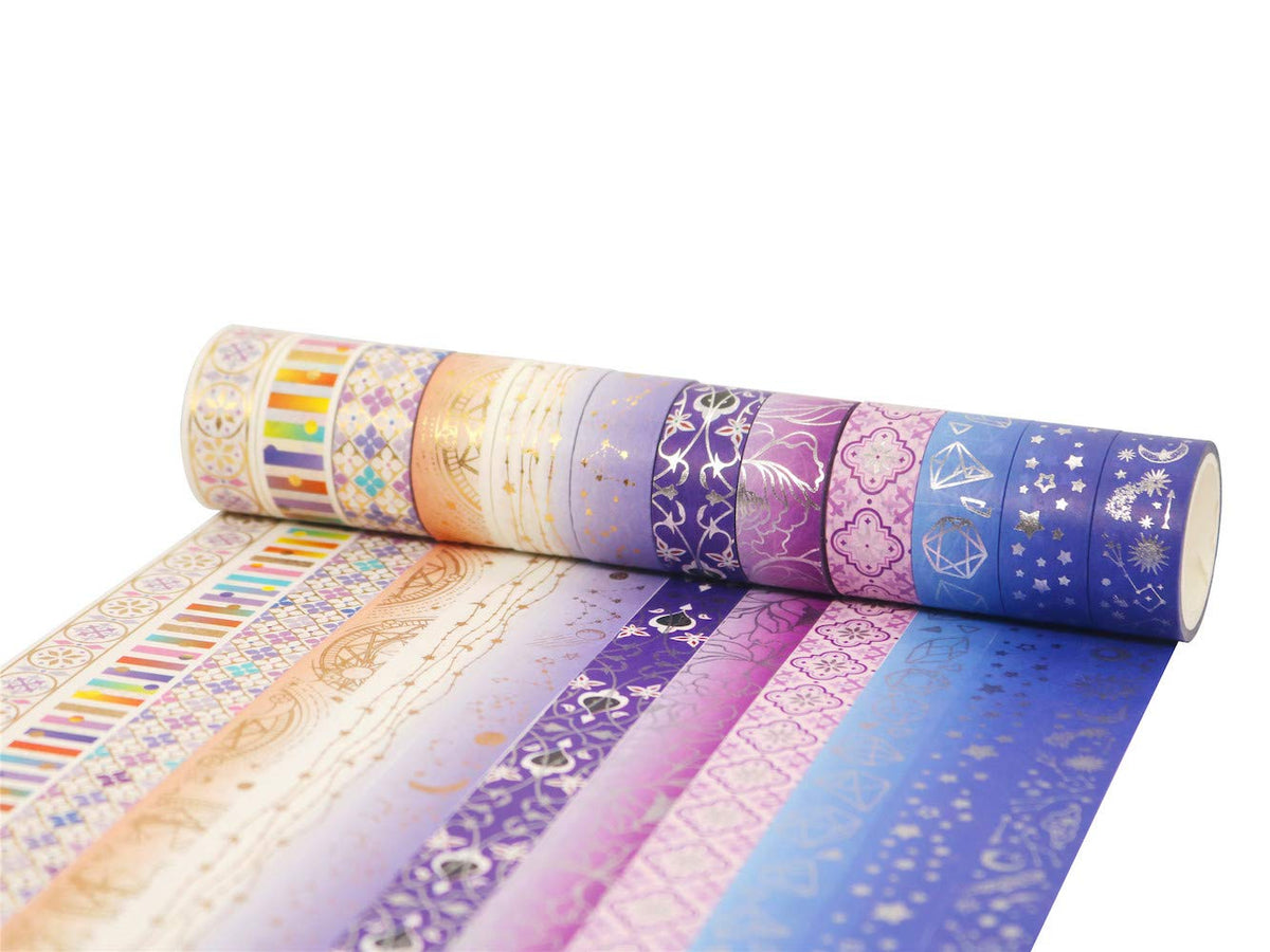 YUBBAEX Galaxy Washi Tape Set Purple Stars Decorative Tapes Silver Gold Foil Masking for Arts, DIY