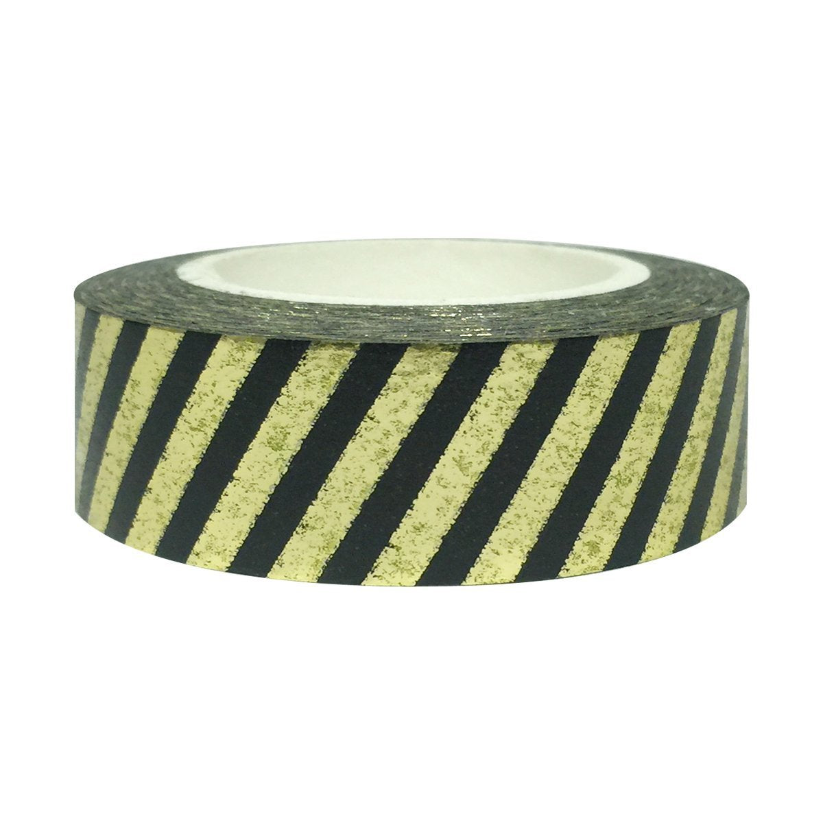 Wrapables Colorful Washi Masking Tape, Black and Metallic Gold Stripes