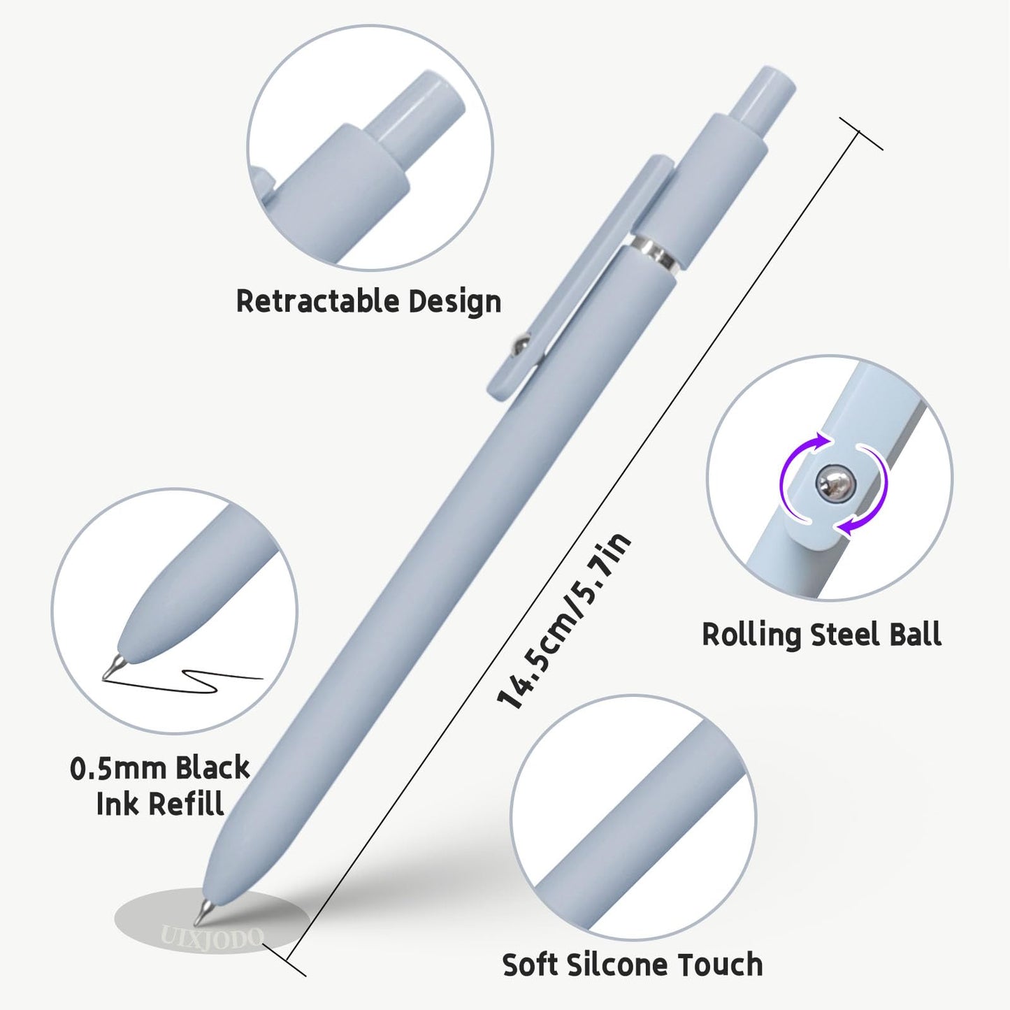 UIXJODO Gel Pens, 10Pcs 0.5mm Black Ink Pens Fine Point Smooth Writing Pens, High-End Series