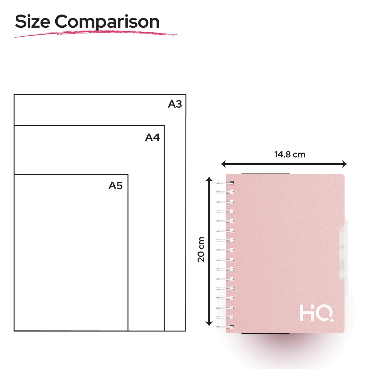 HQ Navneet Five Subject Spiral Wiro Bound Notebook |14.8cm x 21cm | Single Line | 300 Pages |