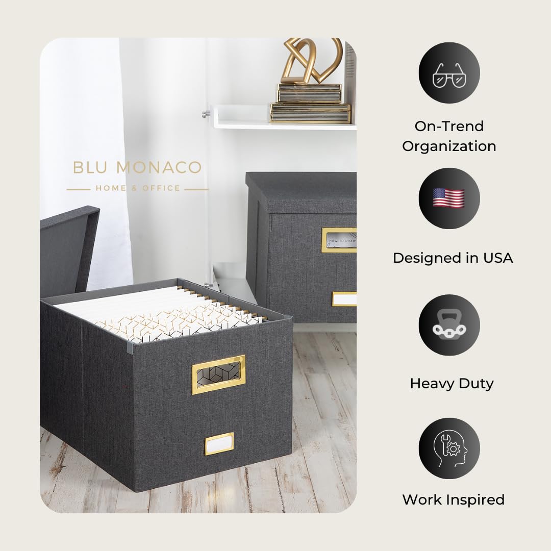 BLU MONACO | Desktop Hanging File Organizer Box with Lid | Hanging File Organizer for Desk in Grey