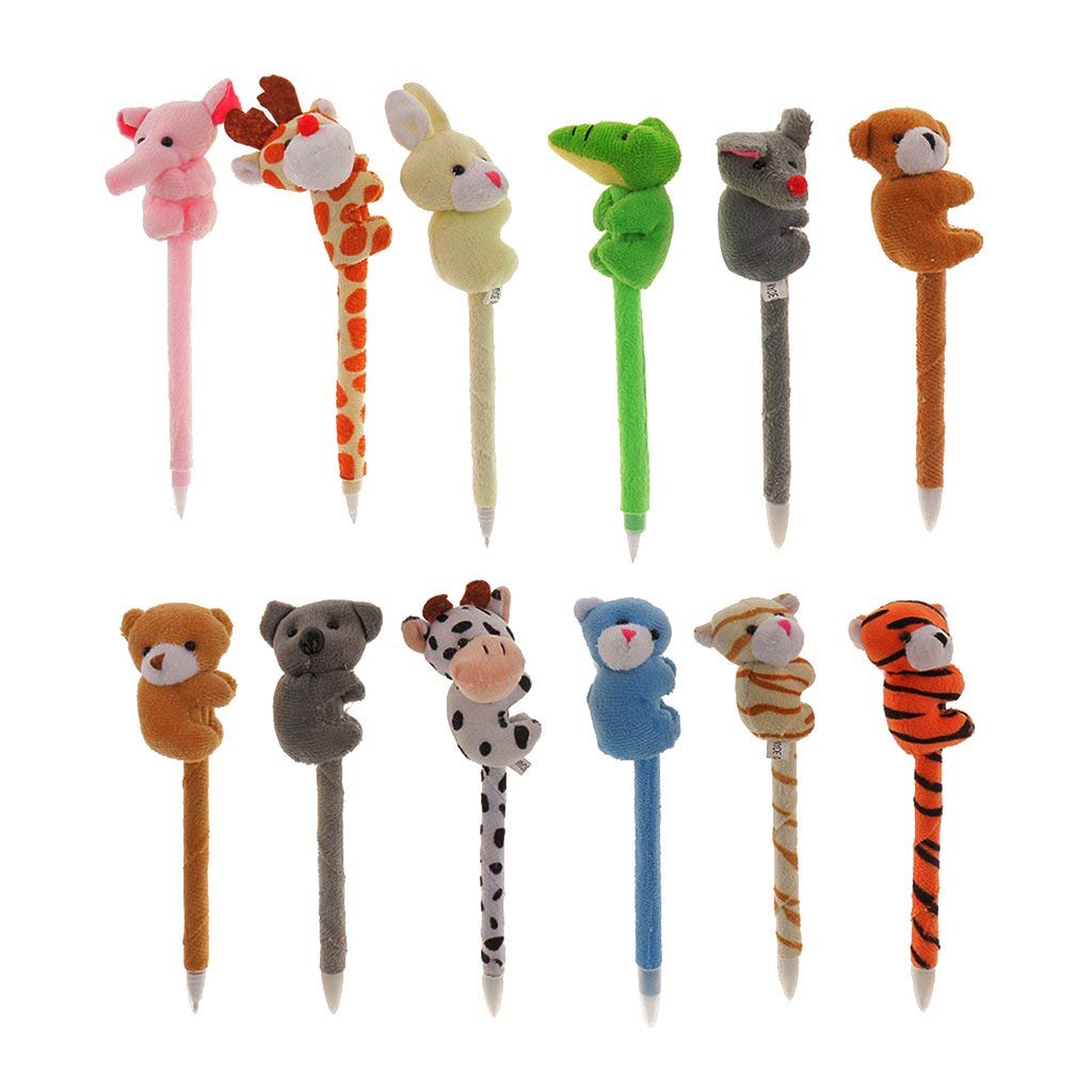 12 Plush Animal Pens - Fluffy Cartoon Pens Gifts