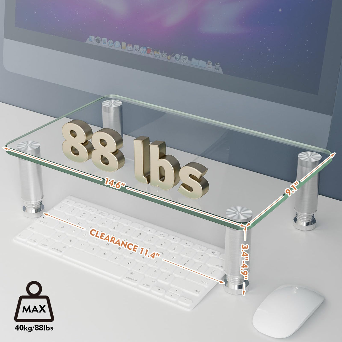 Hemudu Clear Computer Monitor Stand Riser with Height Adjustable Multi Media Desktop Stand for Flat