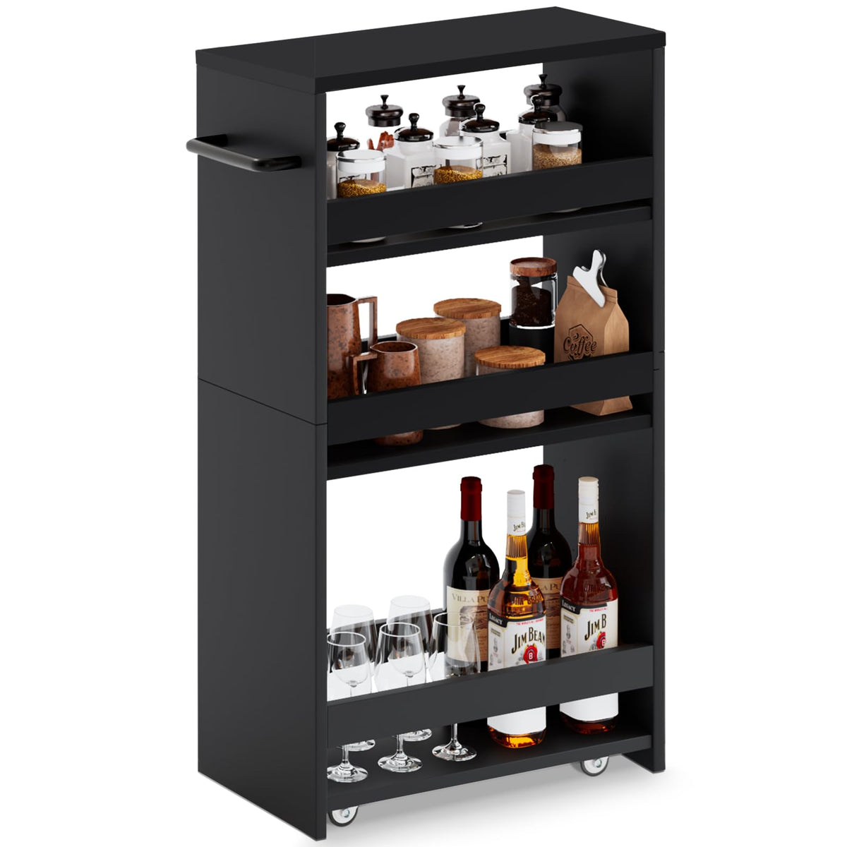 MARTY Slim Rolling Storage Cart, Wood Utility Kitchen Bathroom Laundry Cart