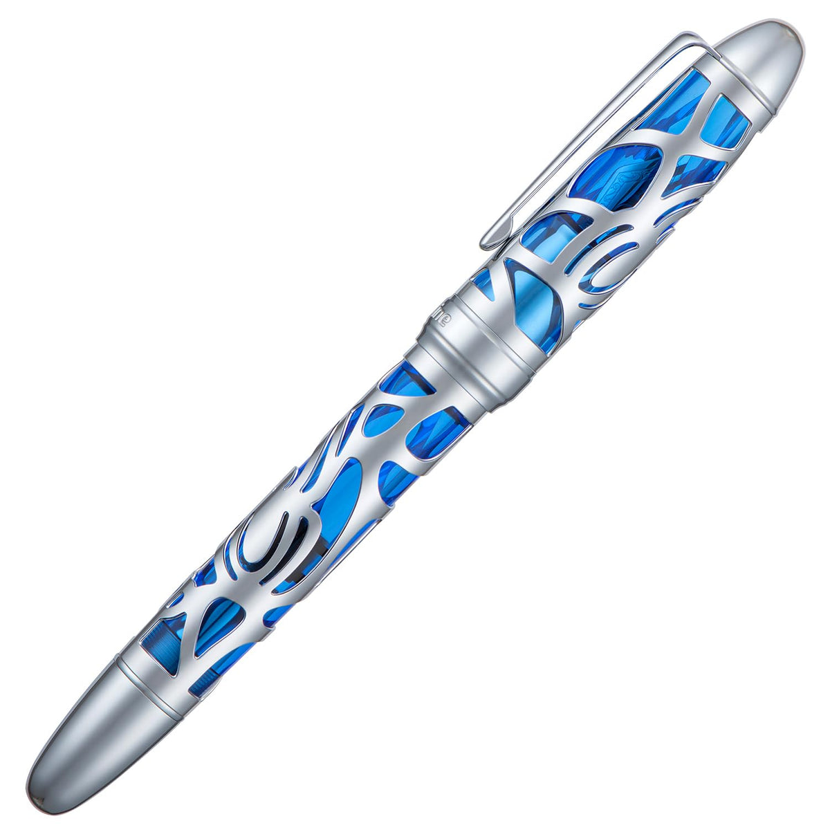 Asvine P80 Piston Filling Fountain Pen Medium Nib, Spider Skeleton Transparent Blue Acrylic Pen