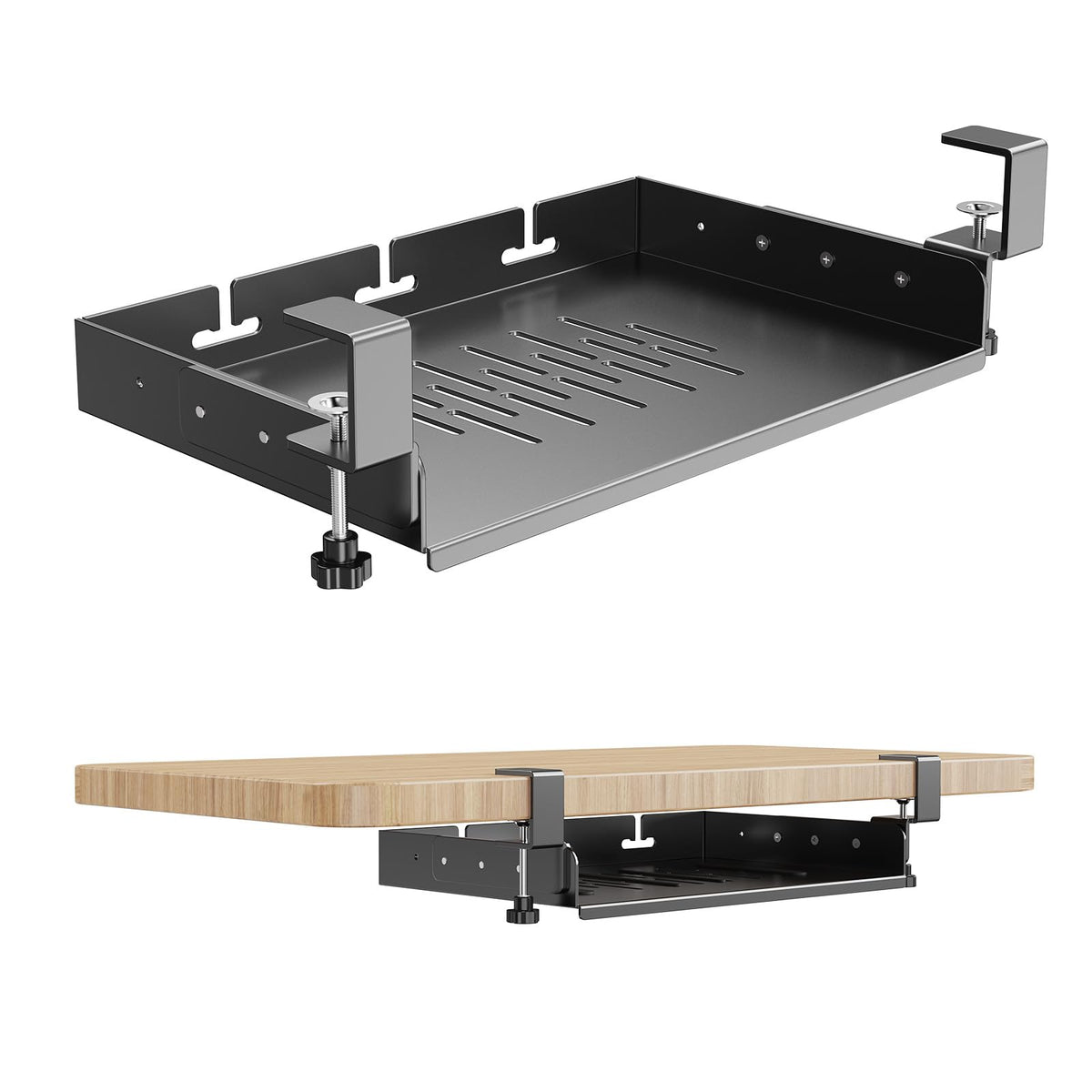 BYMECOST No Drill Under Desk Laptop Mount, Metal Under Desk Storage Shelf