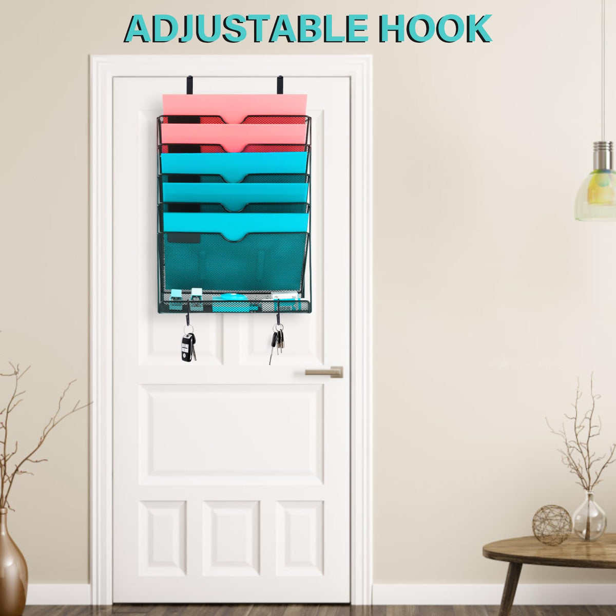GALASALA Wall File Organizer, 6 Pockets Mesh Hanging File Organizer, Wall Mount File Holder With