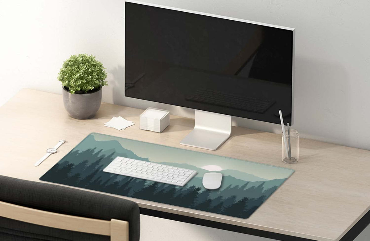 SSOIU Sunset Mountains Landscape Green Desk Mat, Extra Large Desk Mat, Large Gaming Mouse Pad