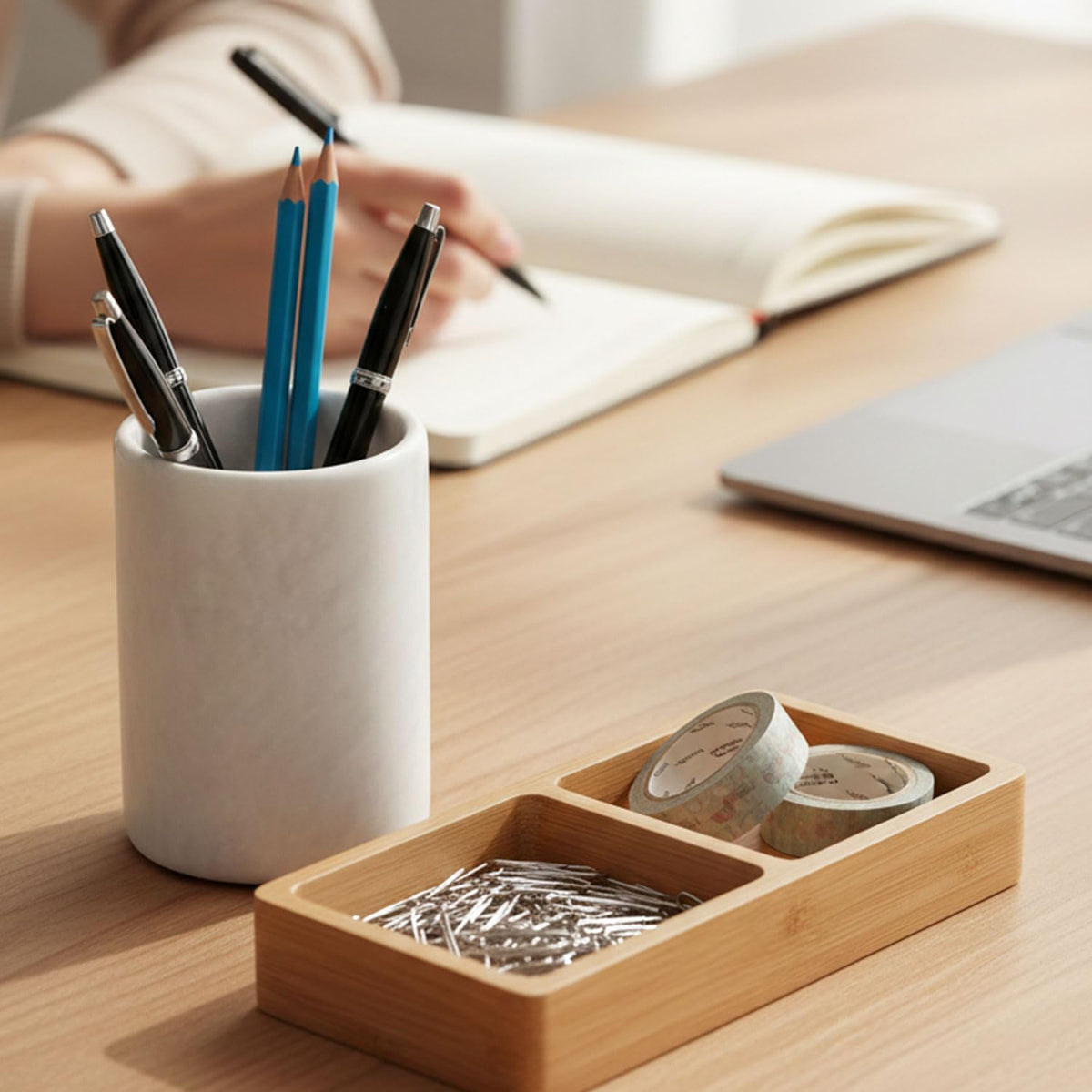 Radicaln Marble Pen Holder For Desk 4" Inches White Handmade Marker & Pen Holder for Desk