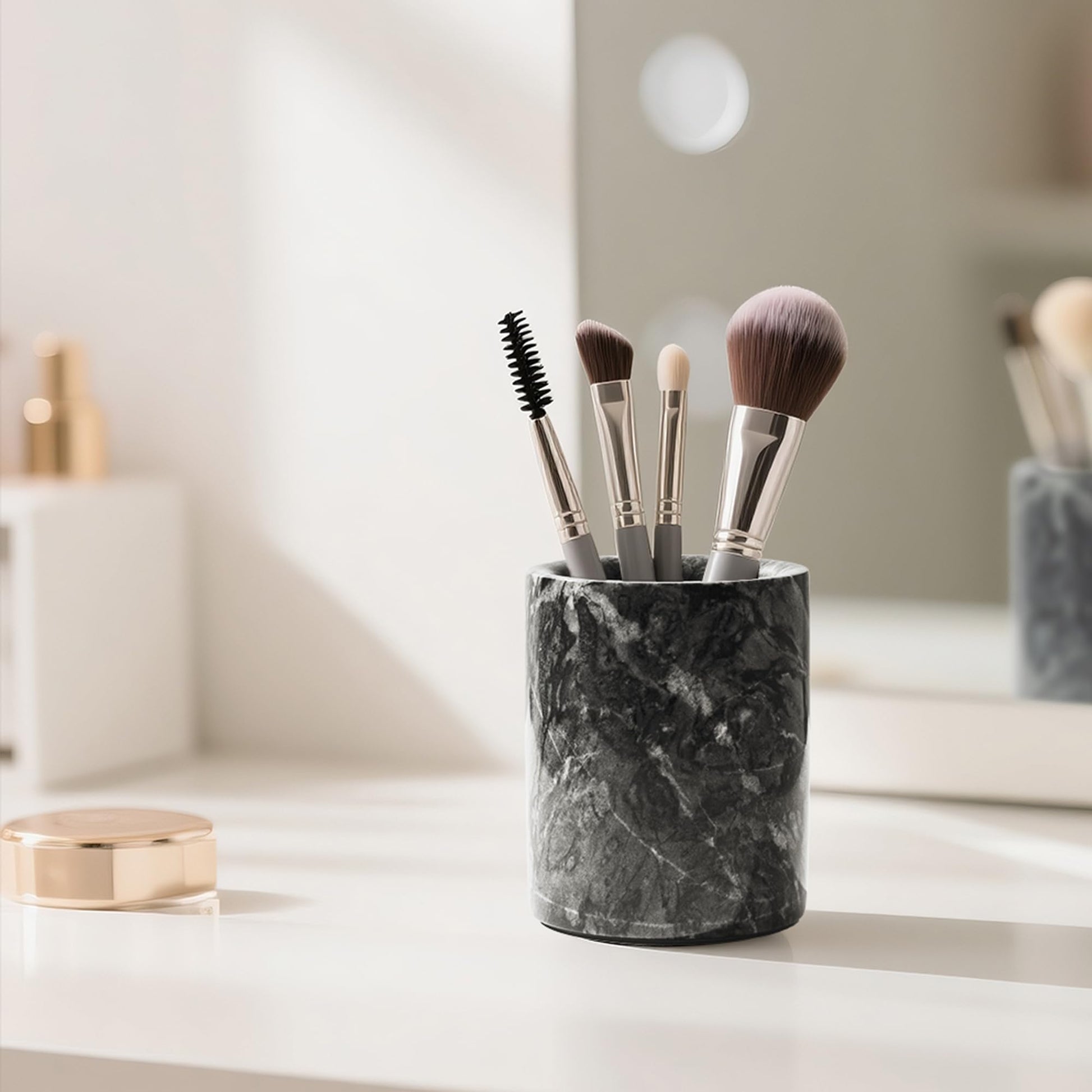 WORHE Pen Holder Stand Italy Natural Premium True Marble Makeup Brush Holders, Tableware Organizer