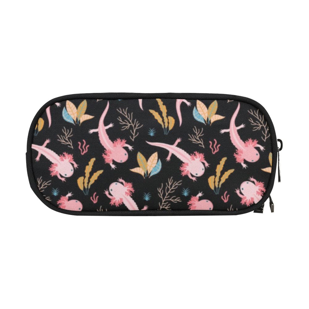 ANANGTEE Cute Axolotls Pencil Pouch Case for Boys Teen Girls Navy Blue 10x5