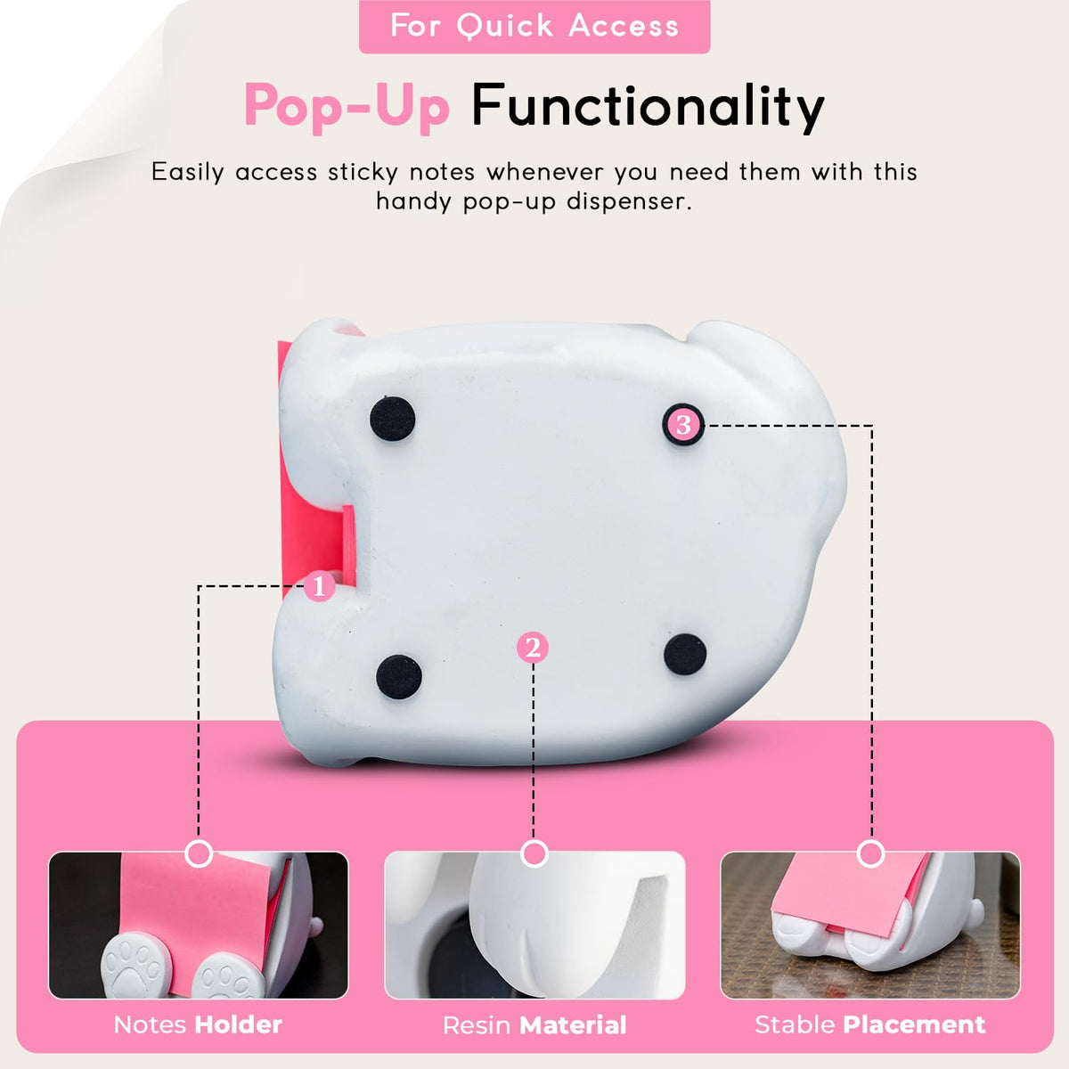 Resin Made 3" x 3" Cute Sticky Note Holder for Desk | Doodle Compatible Accordion Style Dog Pop Up
