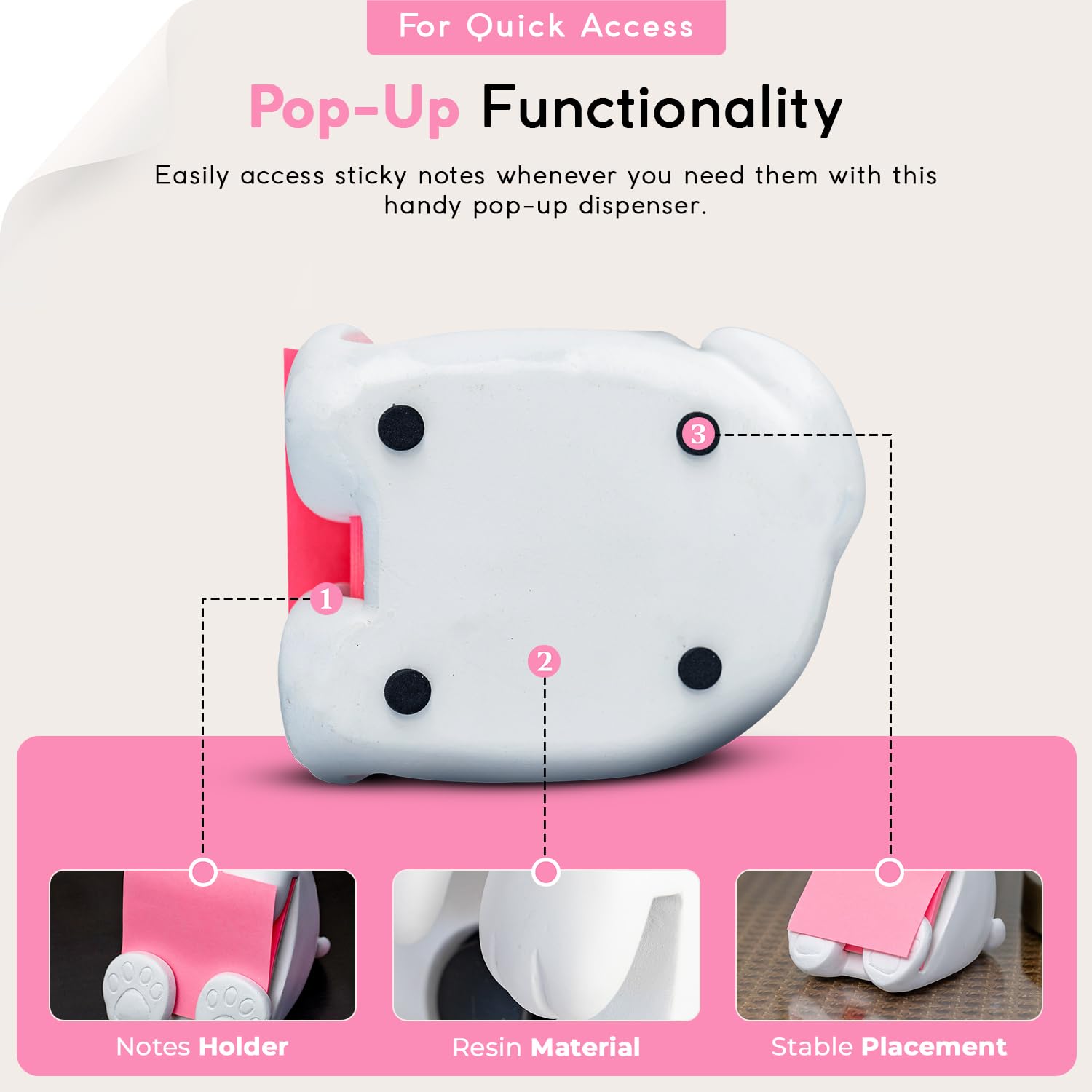 Resin Made 3" x 3" Cute Sticky Note Holder for Desk | Doodle Compatible Accordion Style Dog Pop Up