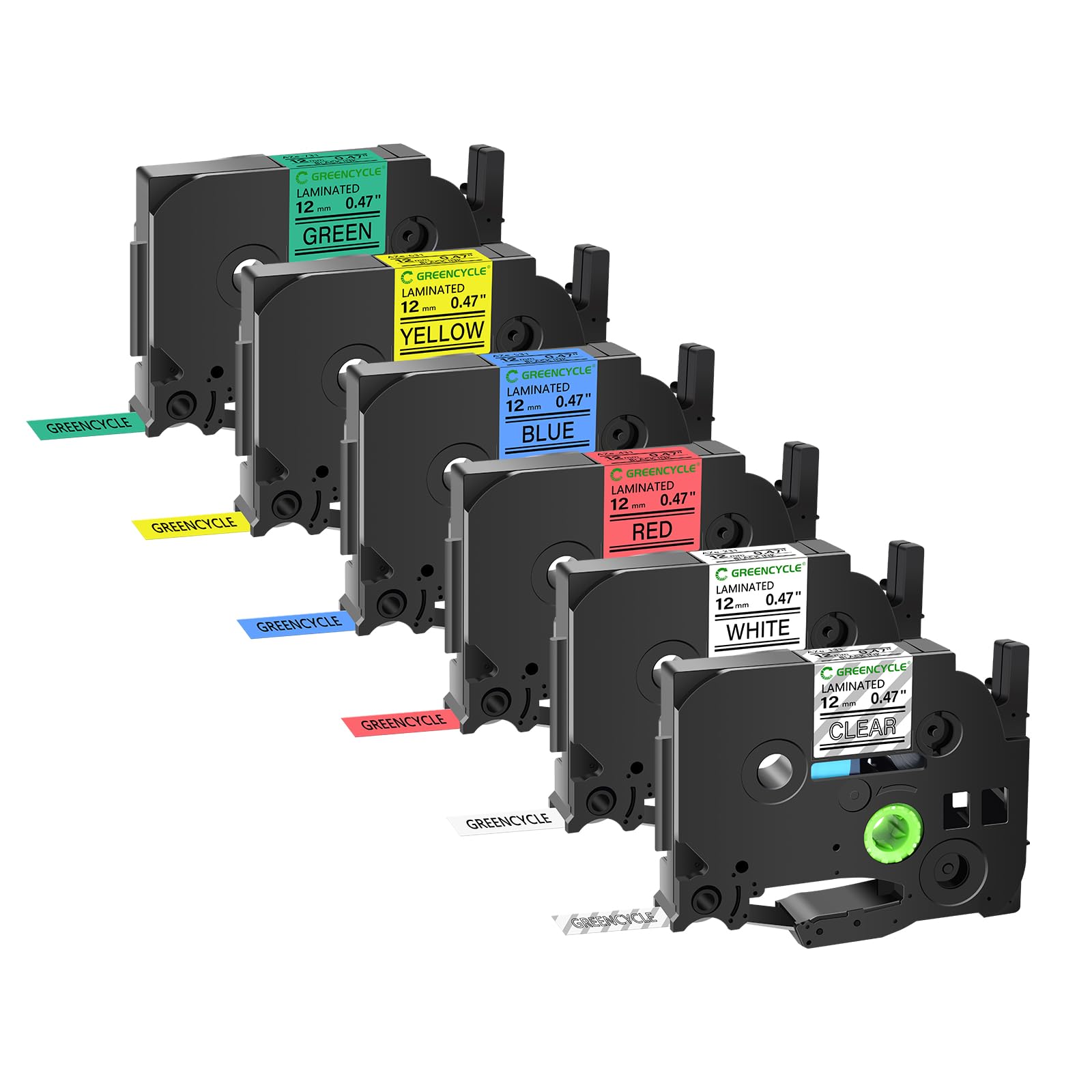GREENCYCLE 6 Pack Compatible for Brother Ptouch Label Maker Tape TZe 231 131 431 531 631 731 12mm