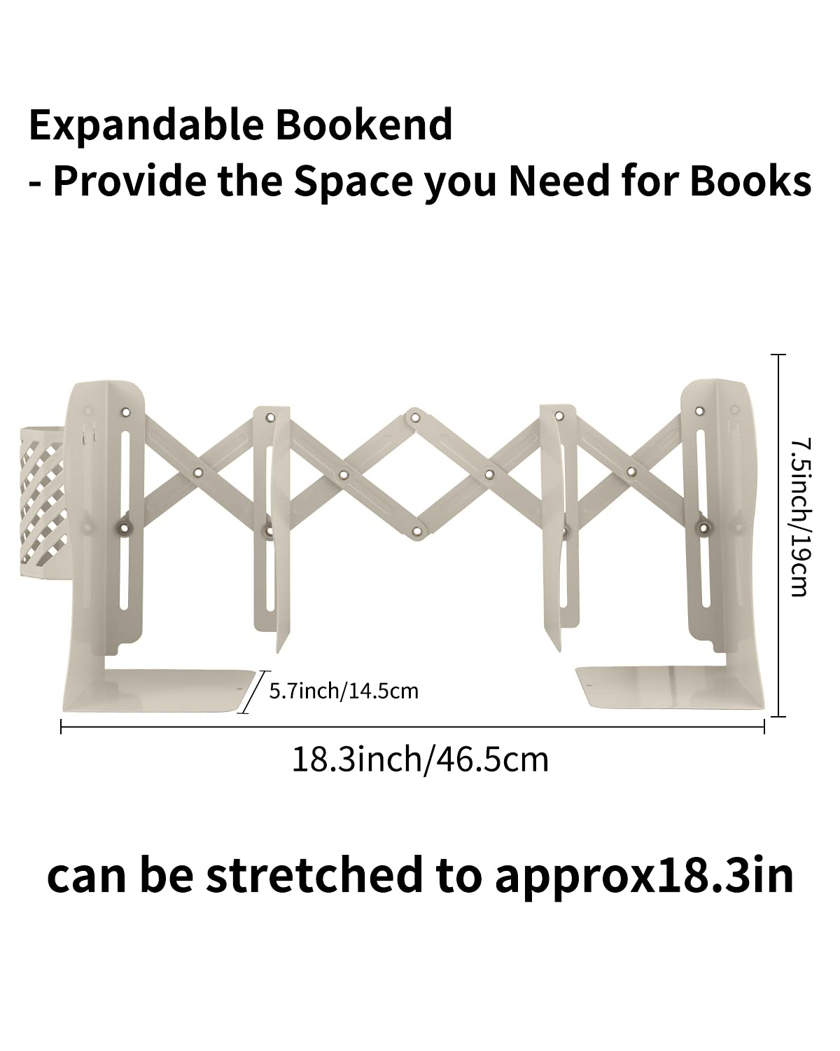 MSDADA Adjustable Bookends, Metal Book Ends for Heavy Books, Expandable Book Organizer with Pen