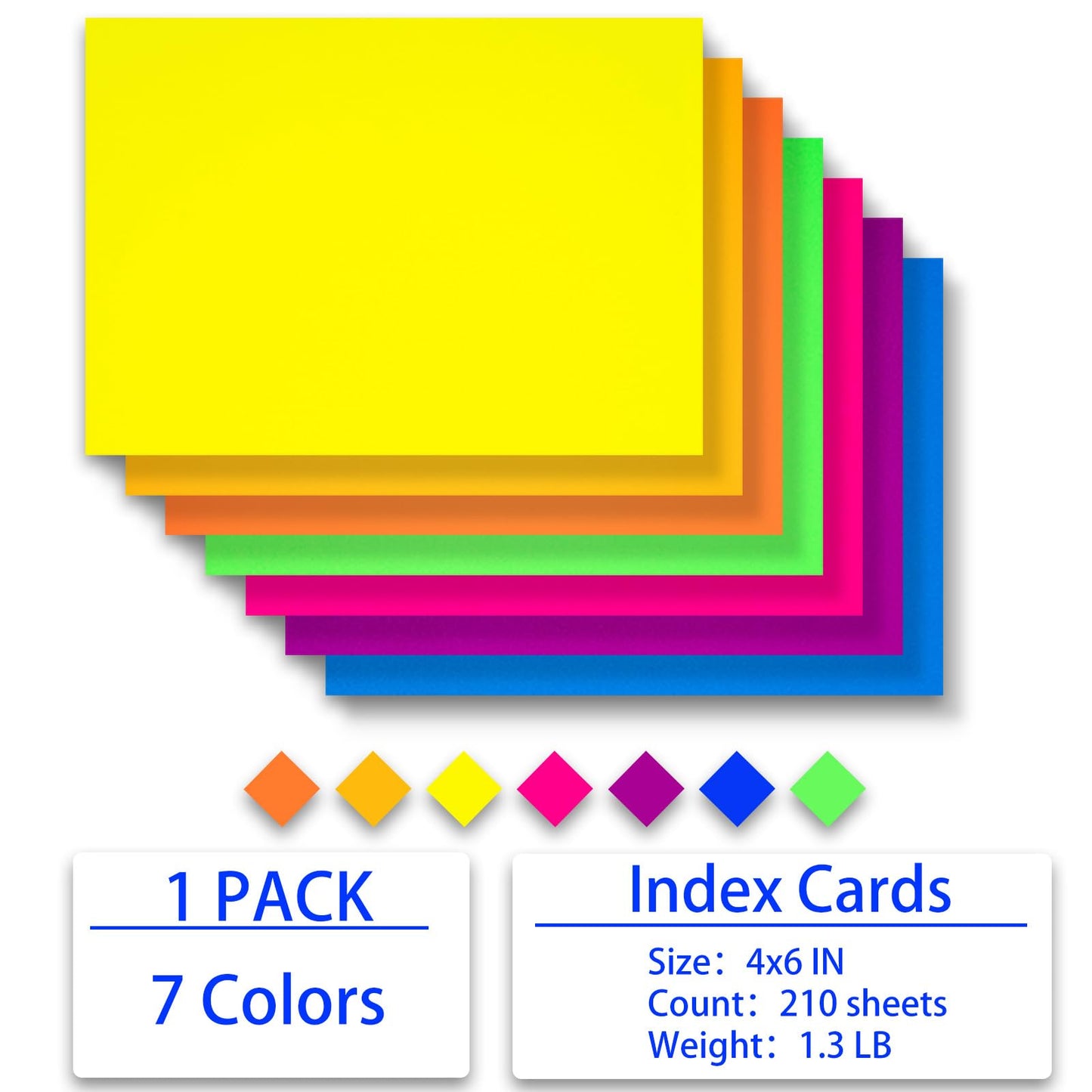 MAGECUBIKU Index Cards 210-Count 4x6 Inch,178GSM Heavyweight Set of 7 Fluorescent Colors Paper