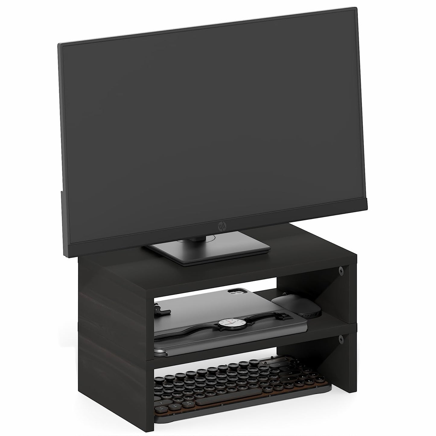 Furinno CLASSIC Monitor Stand Riser Set of 2, 15.7" Wide Dual Monitor Riser, Stackable Separable