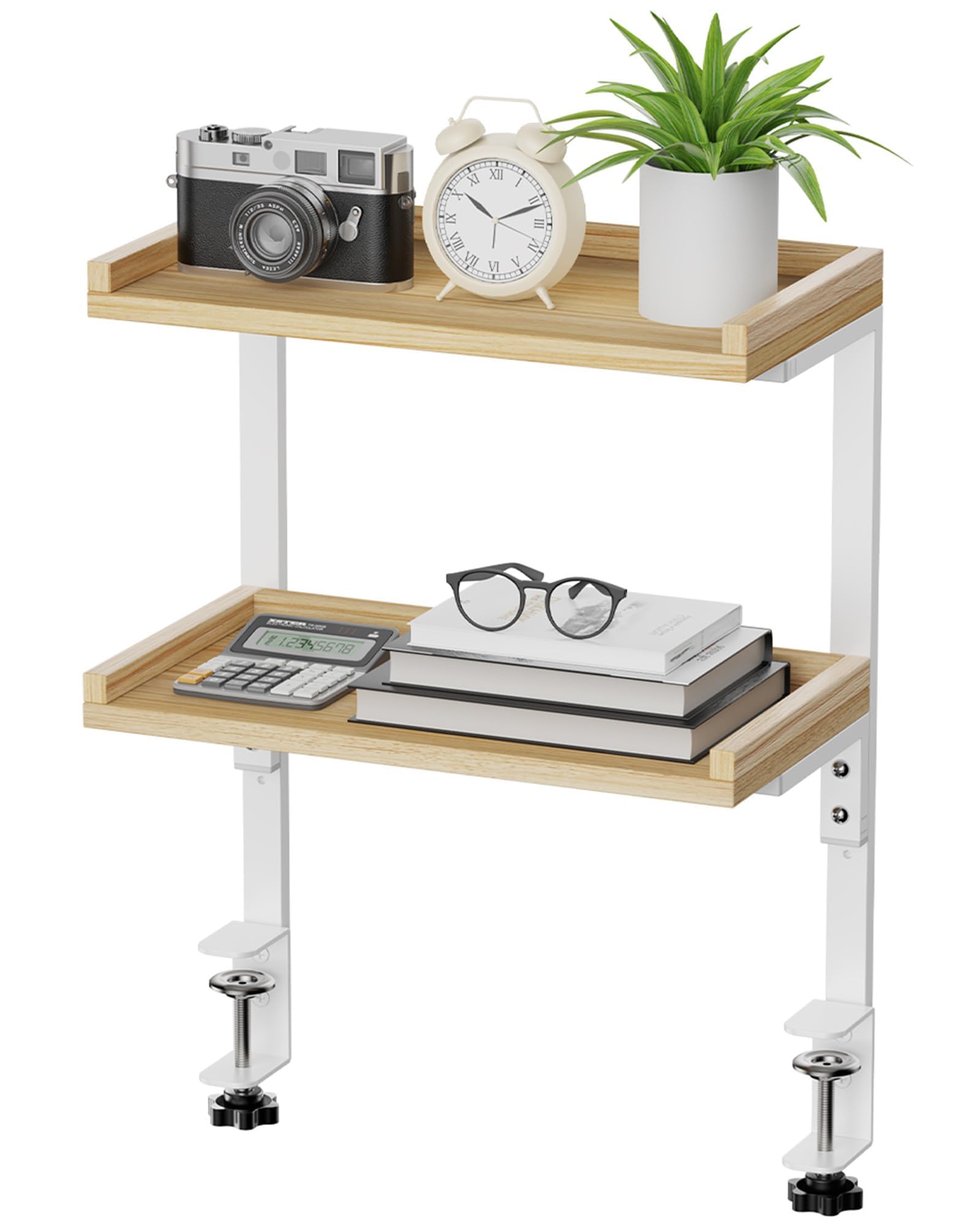 ART-GIFTREE Clamp On Desk Shelf 2-Tier, 12.6 inch Wood Shelving Unit for Office Desk/Gaming