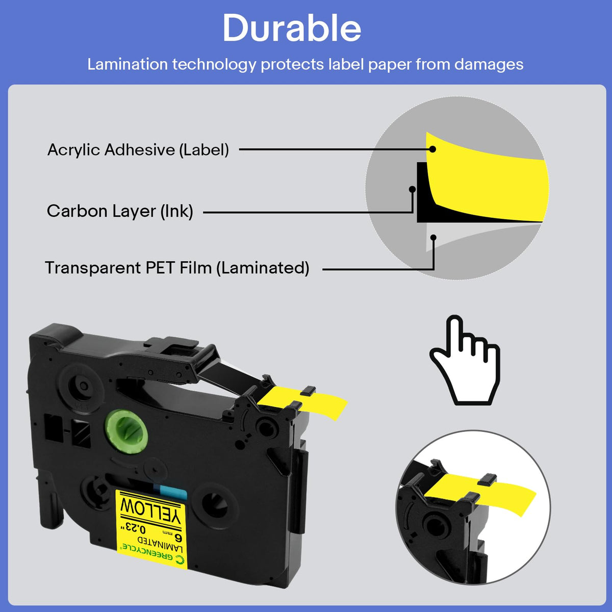 GREENCYCLE Compatible for Brother P-Touch Label Tape TZe-611 6mm 0.23" Laminated Yellow TZe611