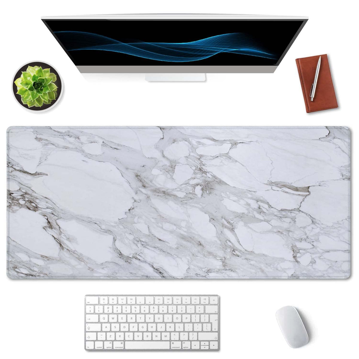 SSOIU White Grey Marble Print Desk Mat, Large Mouse Pad, Full Desk XXL Extended Gaming Mouse Pad