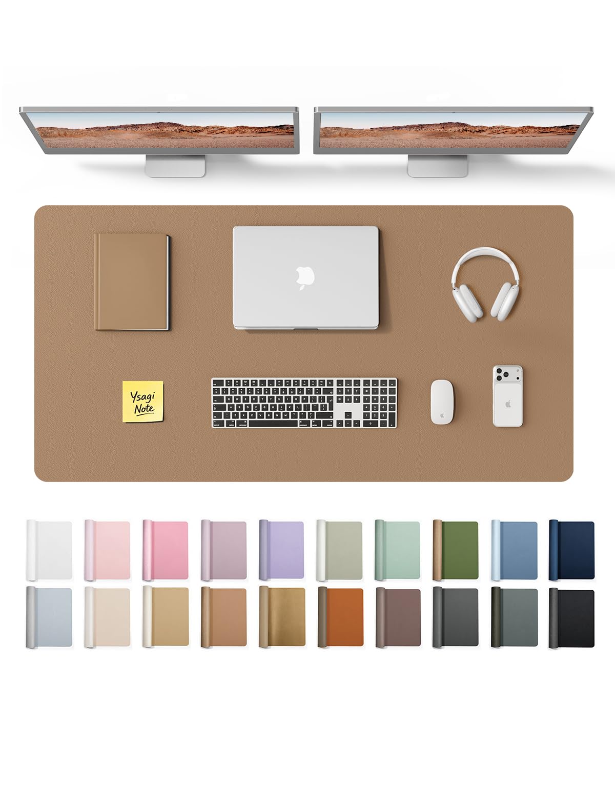 YSAGi Leather Desk Protector, Office Mat, Large Mouse Mat, Non-Slip PU Leather Blotter, Laptop Desk