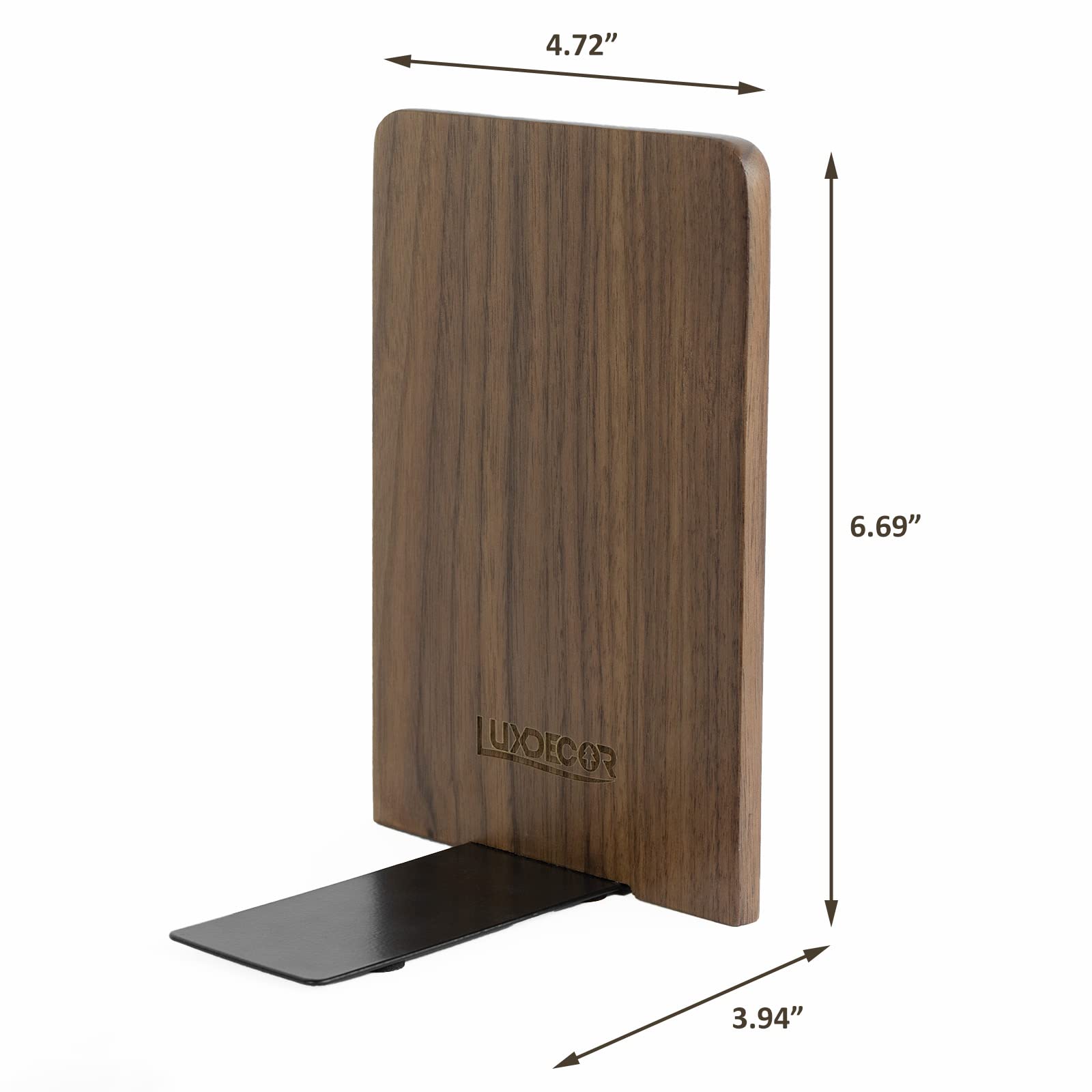 Large Bookend Hold Heavy Books-7x4x5in 2 Pack Non-Skid Wood Bookends Walnut
