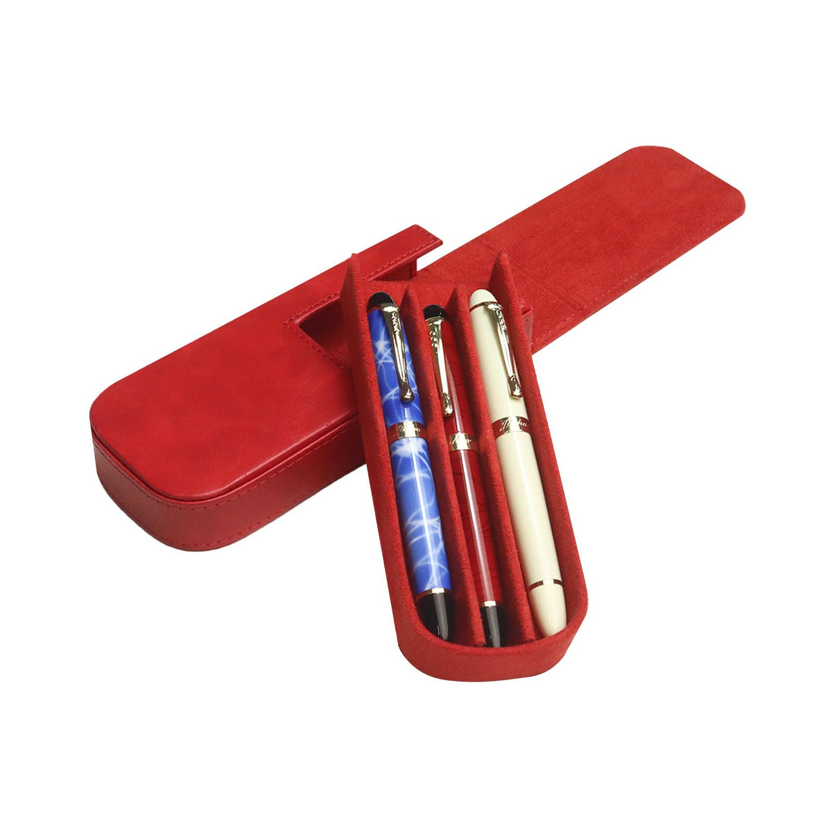 MIVLXLX PU Leather Fountain Pen Case, Pen Storage Tray Organizer(red)