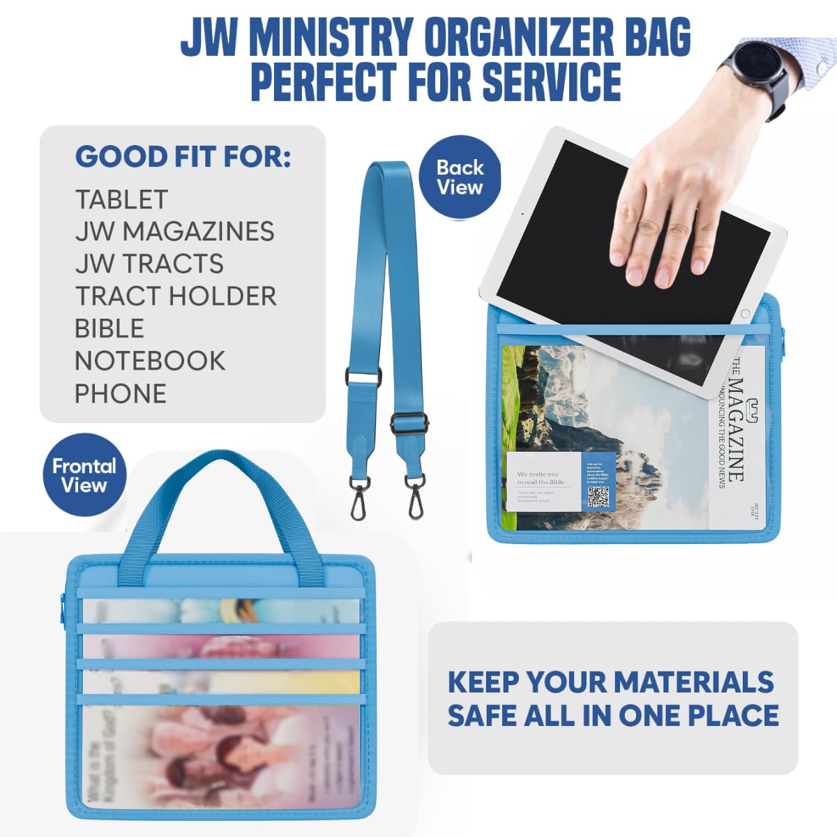 JW Magazine and Tract Holder, Ministry Field Service Supplies, Light Blue