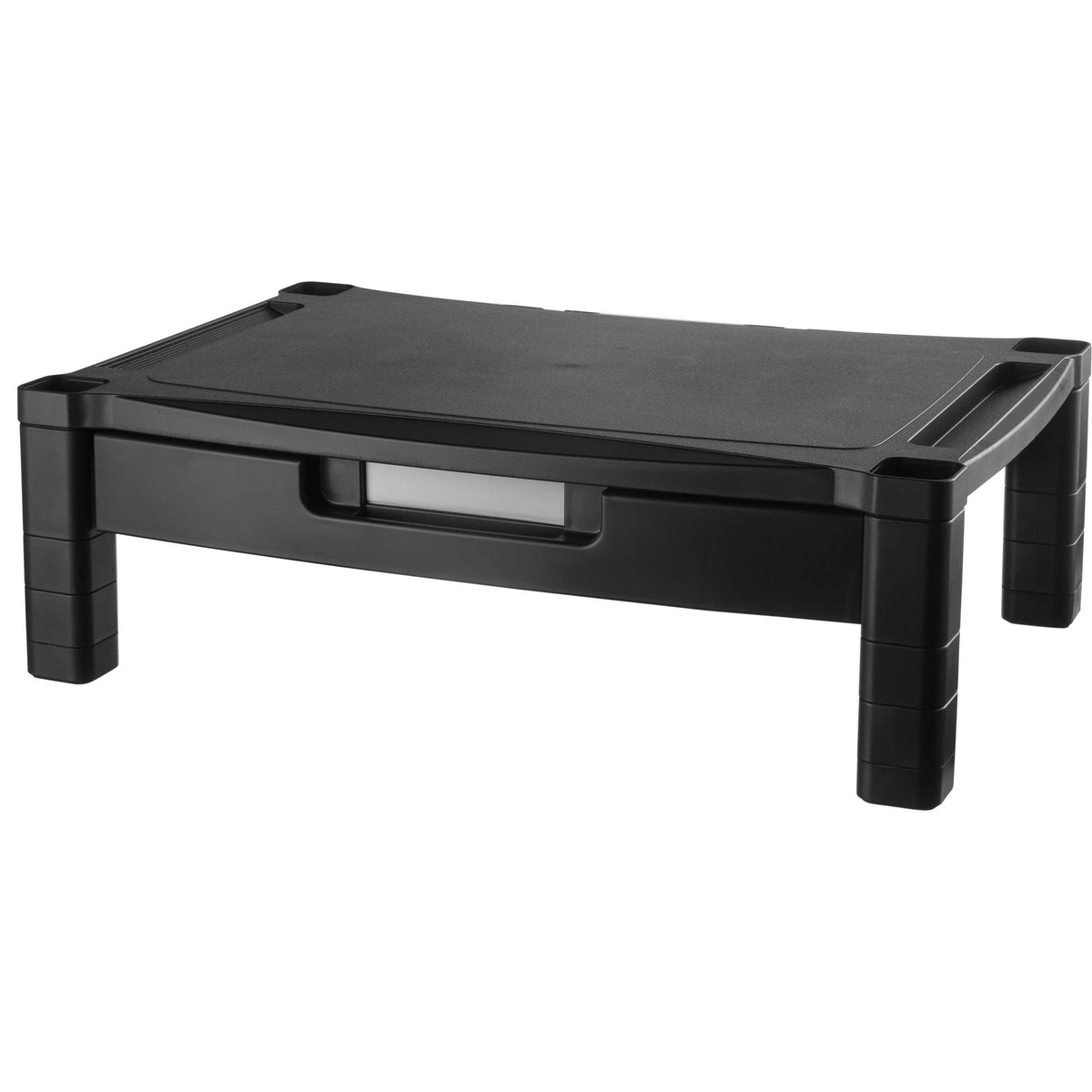 Kantek Wide Deluxe Two-Level Monitor Stand With Drawer, 20" X 13.25" X 3" To 6.5", Black, Supports