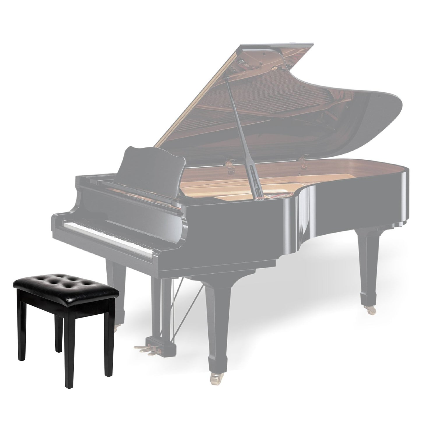 Bonnlo Piano Bench with Storage, Tufted Wooden Keyboard Bench, Black