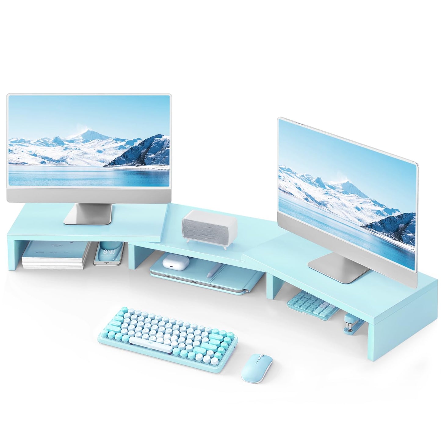 TAVR Dual Monitor Stand Riser, Wooden Computer Monitor Stand for 2 Monitors