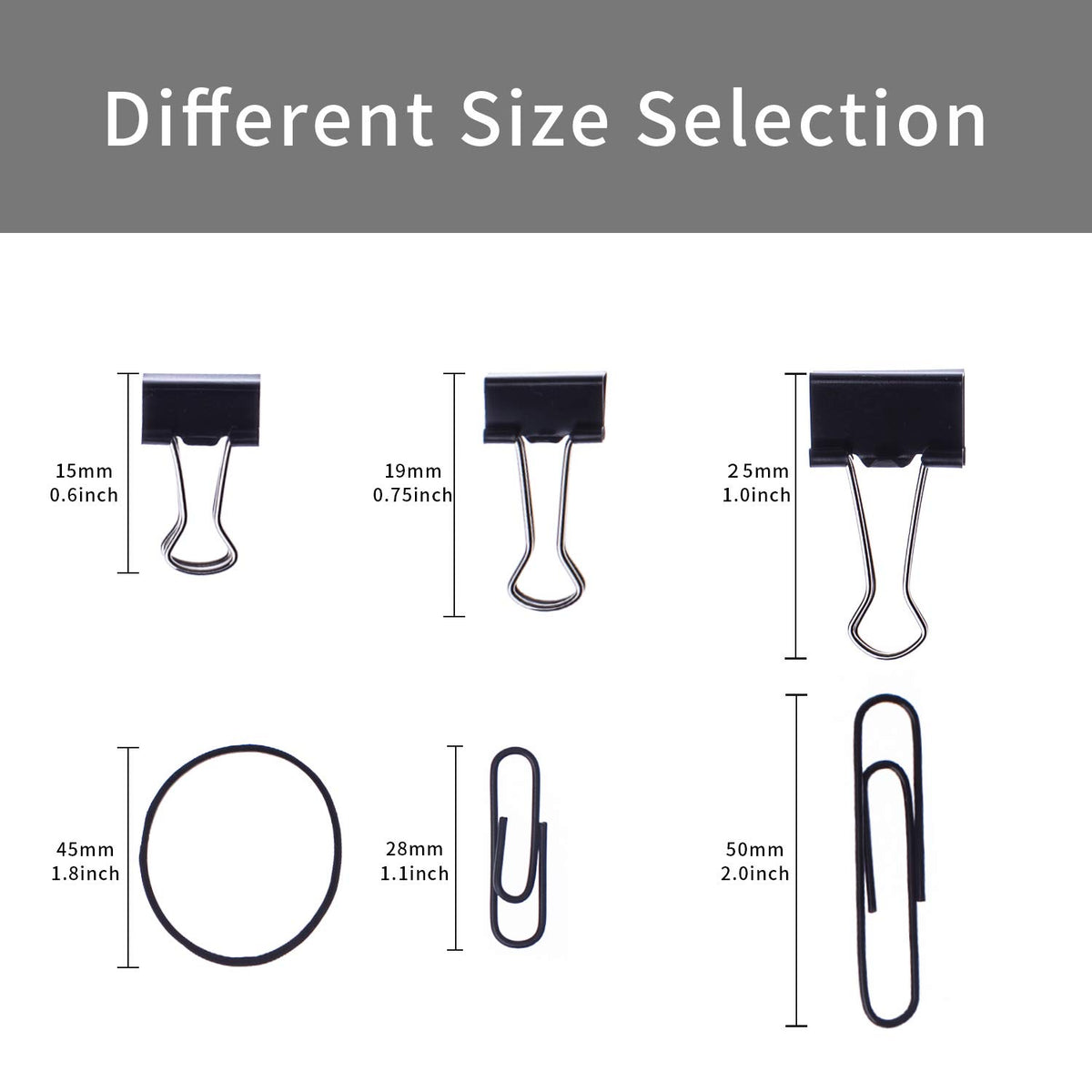 A+DAY 240 pcs Binder Clips, Paper Clips, Rubber Bands, Paper Clamps Assorted Size, Jumbo Paper