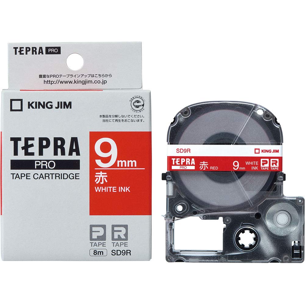 Kingjim SD9R Tepra PRO Tape Cartridge, Color Label (Vivit), 0.3 inches (9 mm), Red Label/White