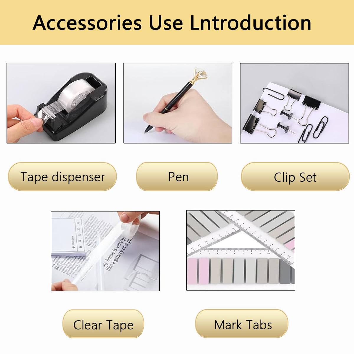 Office Supplies,Black Desk Accessories,Office Supplies Set,Desk Organizer,Stapler,Tape