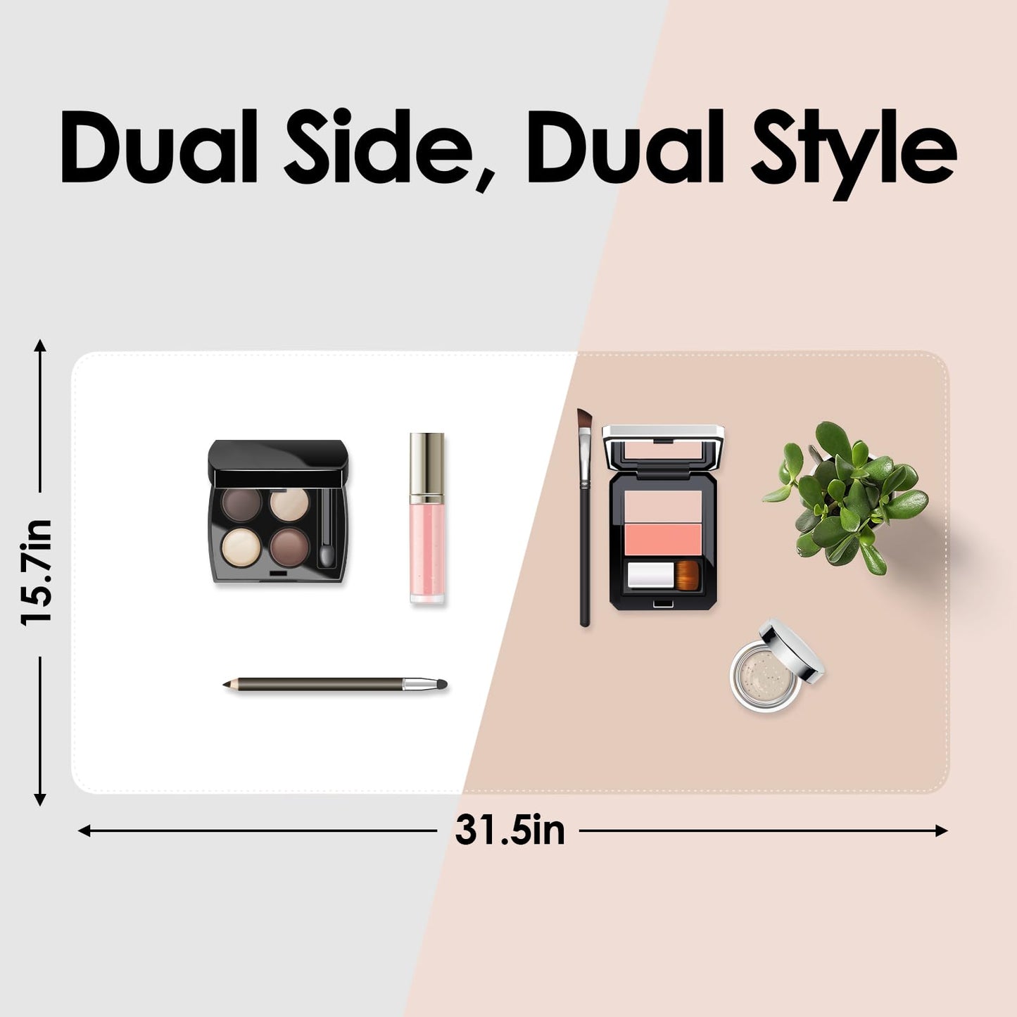 Makeup Mat for Vanity to Protect Desk Top, 31.5x15.7in, White and Khaki