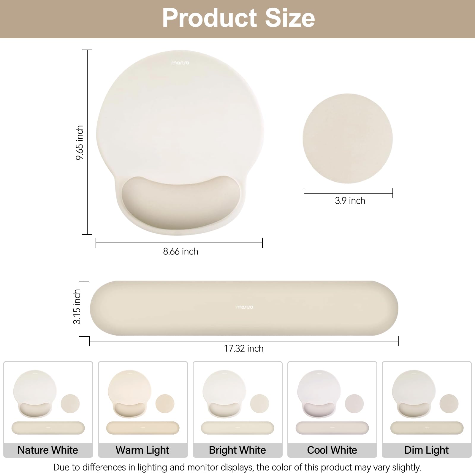 MOSISO Wrist Rest Support for Mouse Pad&Keyboard Set, Khaki