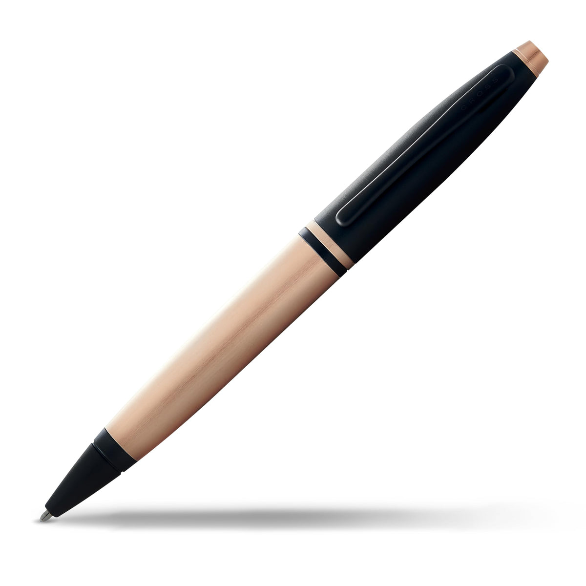 Cross Calais Ballpoint Pen, Brushed Rose Gold & Black Lacquer, Black Ink