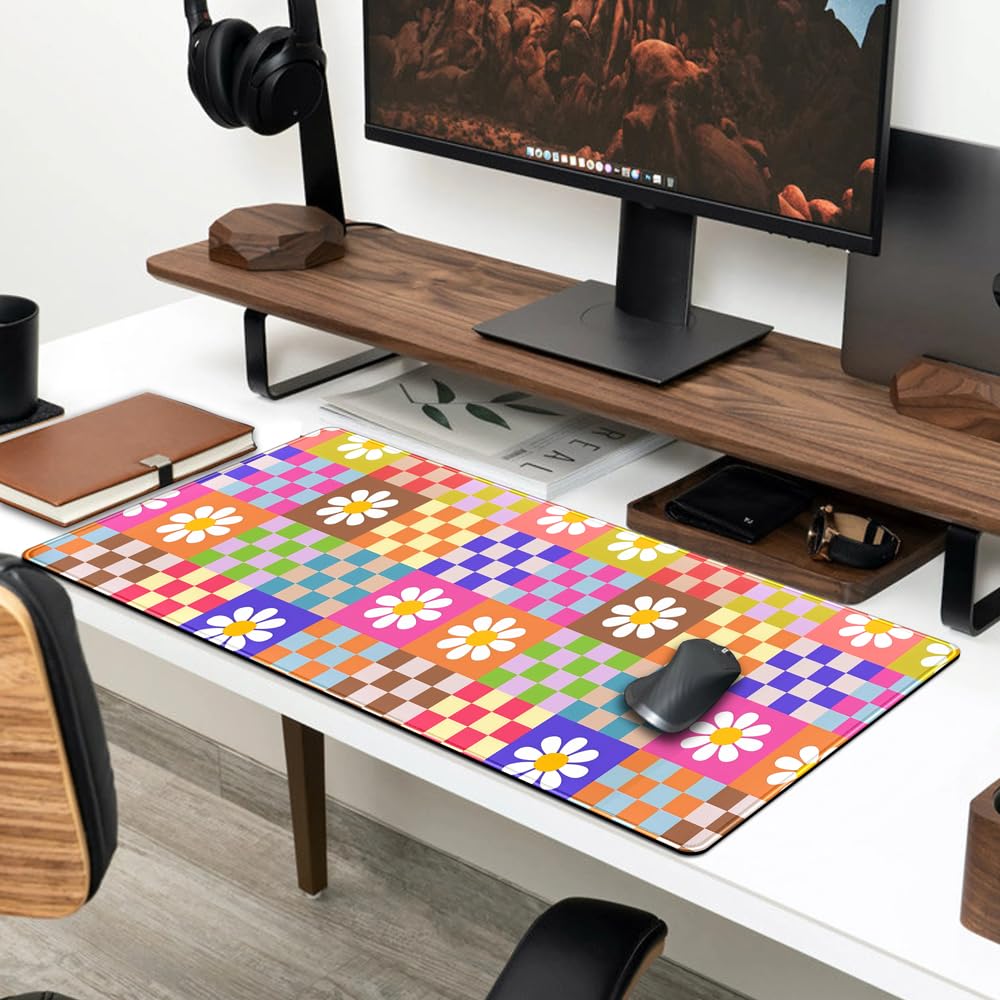 Pink Desk Mat Trendy Checkered Aesthetic Desk Pad Computer Large Mouse Pad Aesthetic Desk