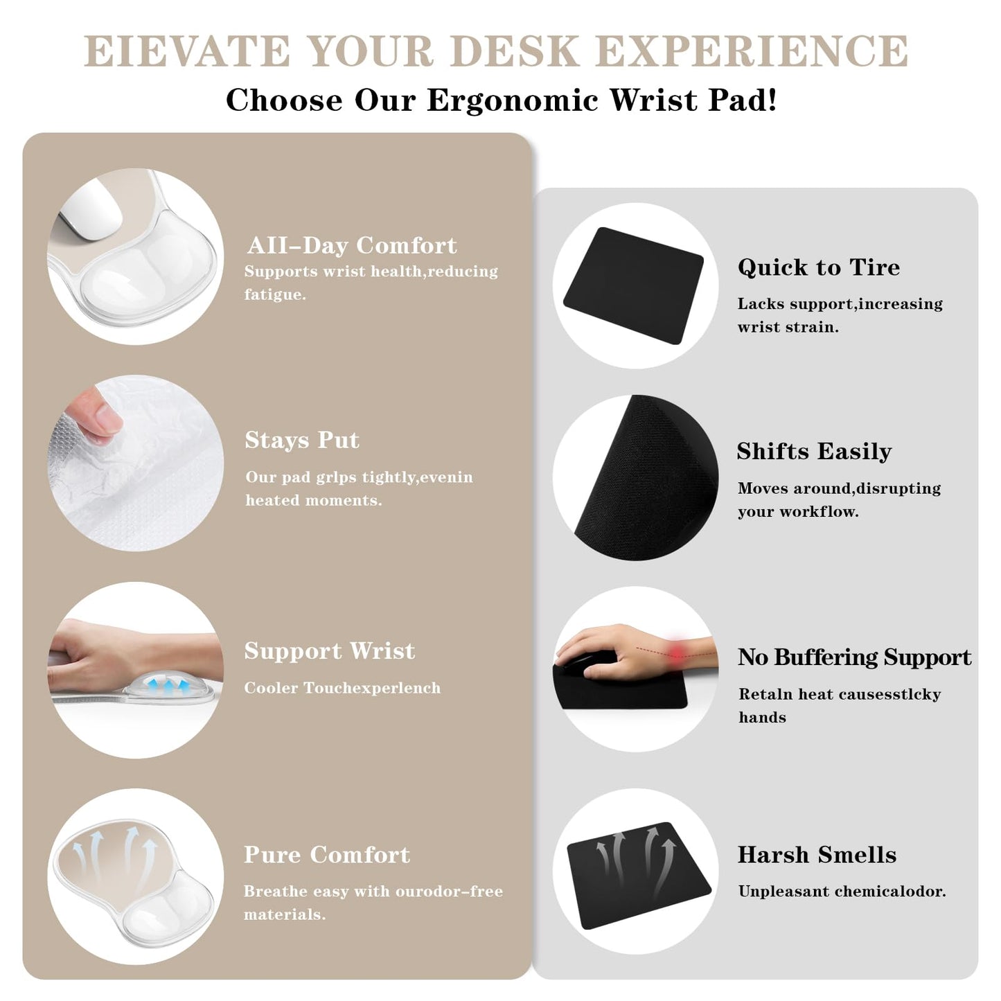 Mouse Pad with Wrist Rest,Ergonomic Mouse Pad with Comfortable Gel Wrist Rest Support and Non-Slip