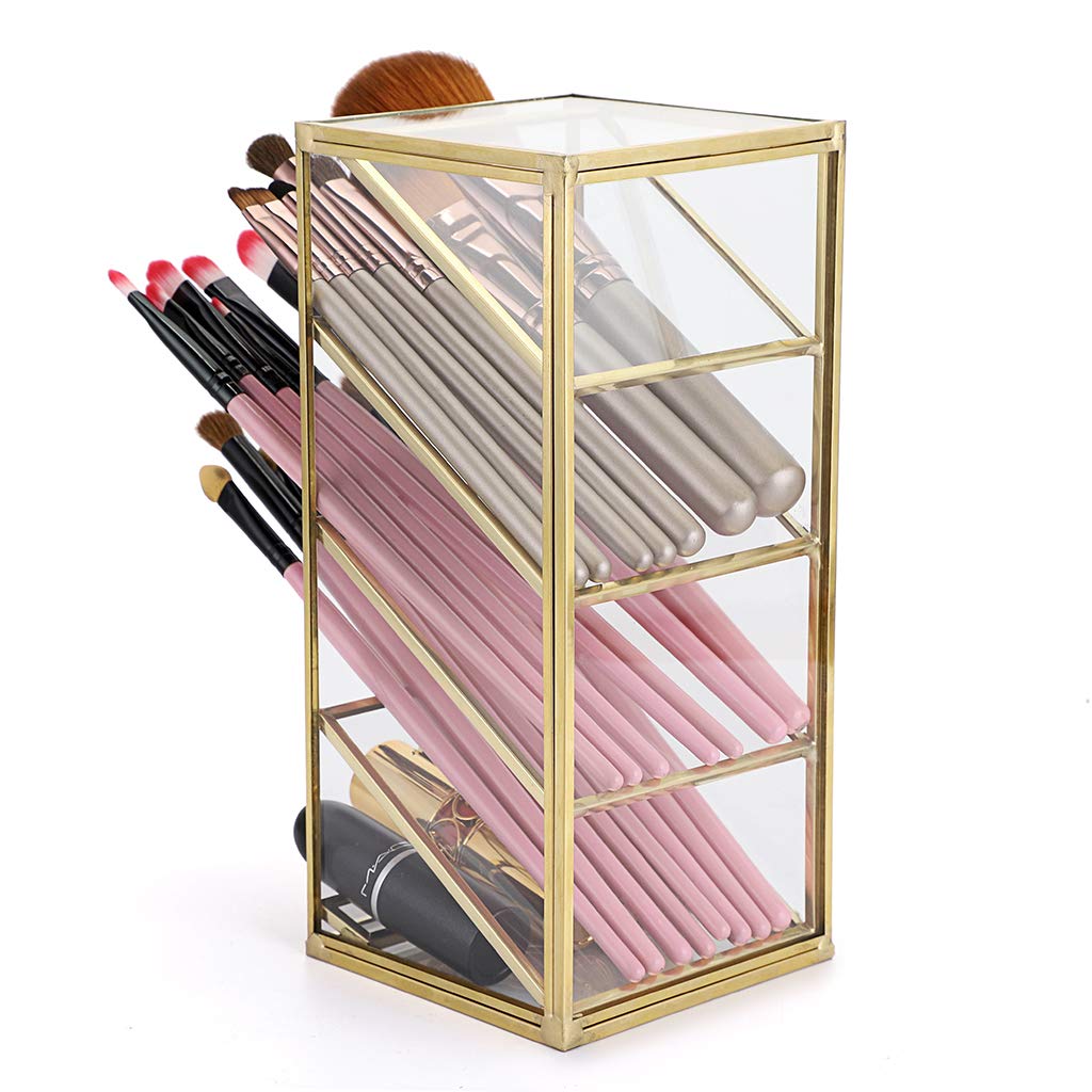 Hipiwe Gold Makeup Brush Holder - 4 Slots Glass Pen Pencil Organizer