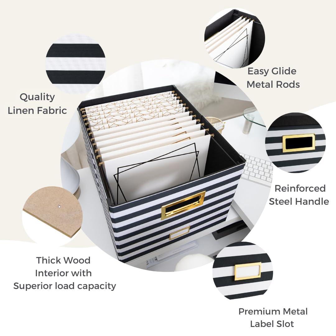 BLU MONACO | Decorative Hanging File Box with Lid | File Bins with Lids for Desk Storage | Desktop