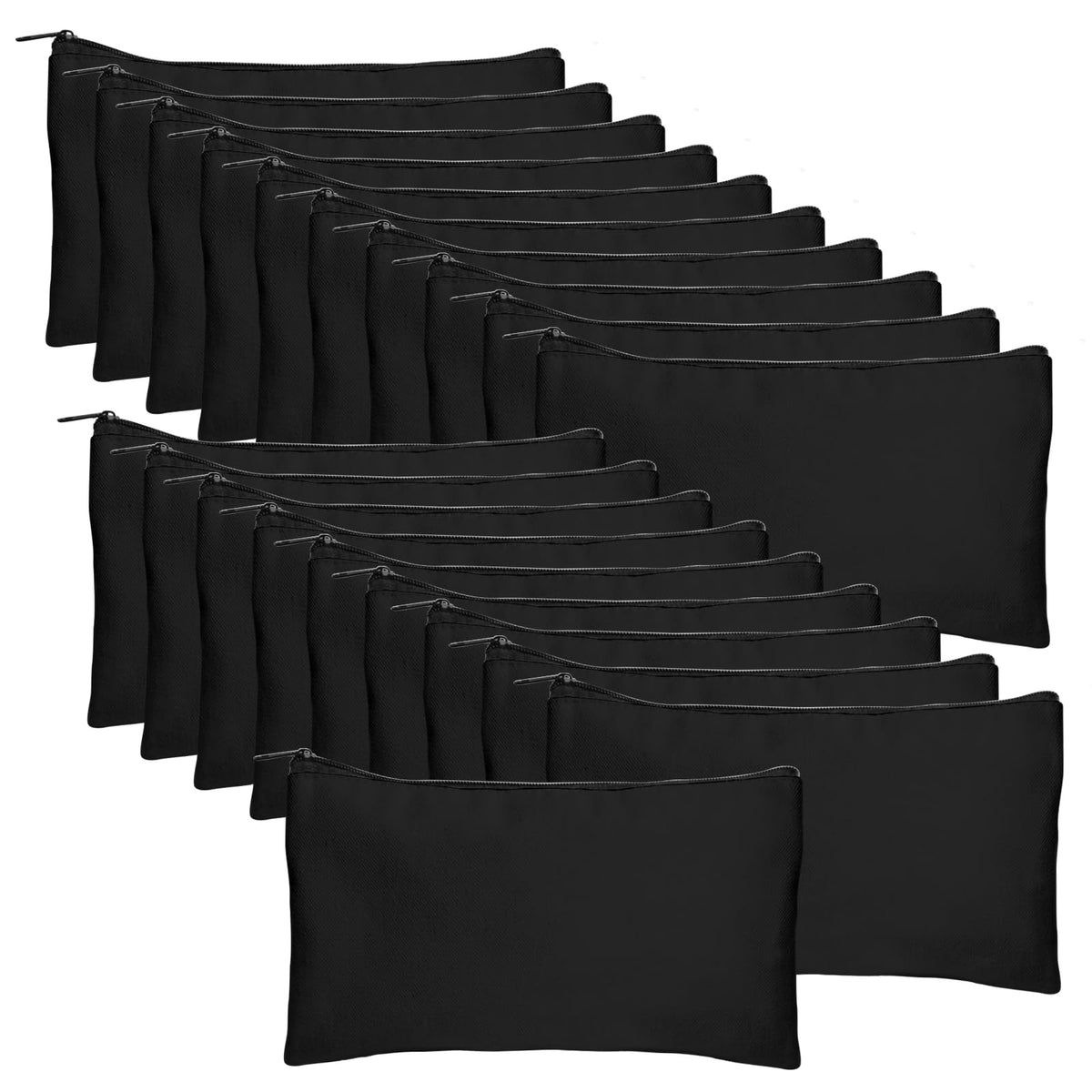 Legigo 20 Pack Blank Canvas Bag Zipper Pouch Makeup Bags Bulk- Black Multi-Purpose Canvas Pencil