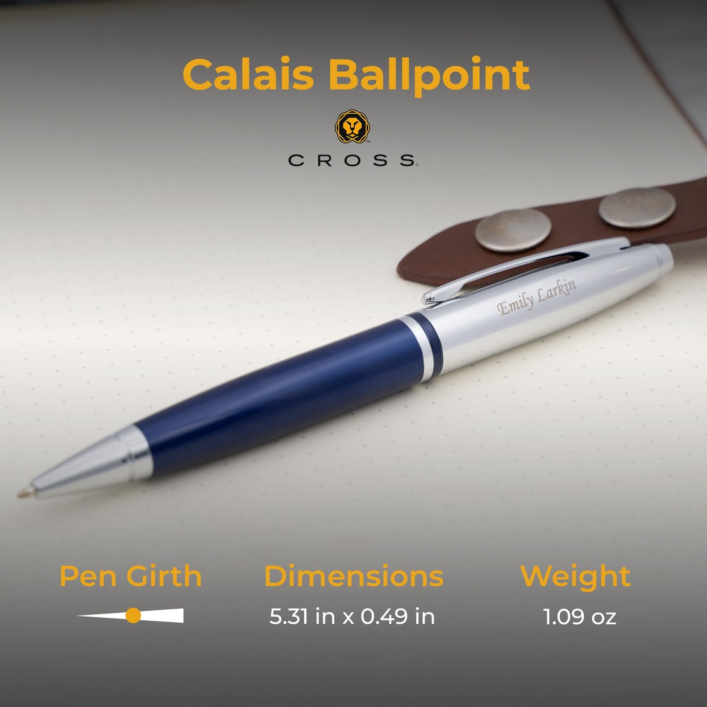 Cross Calais Personalized Ballpoint Pen in Blue Lacquer with Chrome Cap