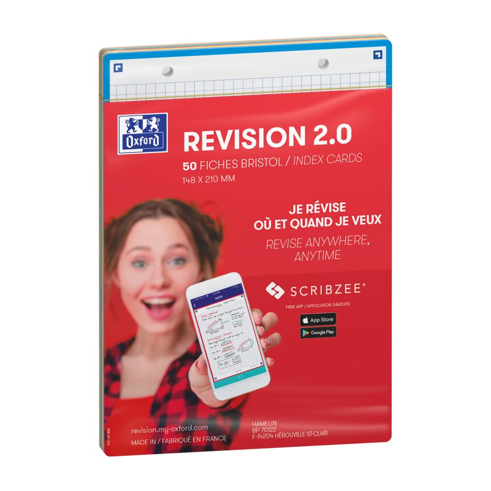 OXFORD Revision 2.0 Pack of 50 Bristol Cards A5 (14.8 x 21 cm) Small Squares on Both Sides - Frame