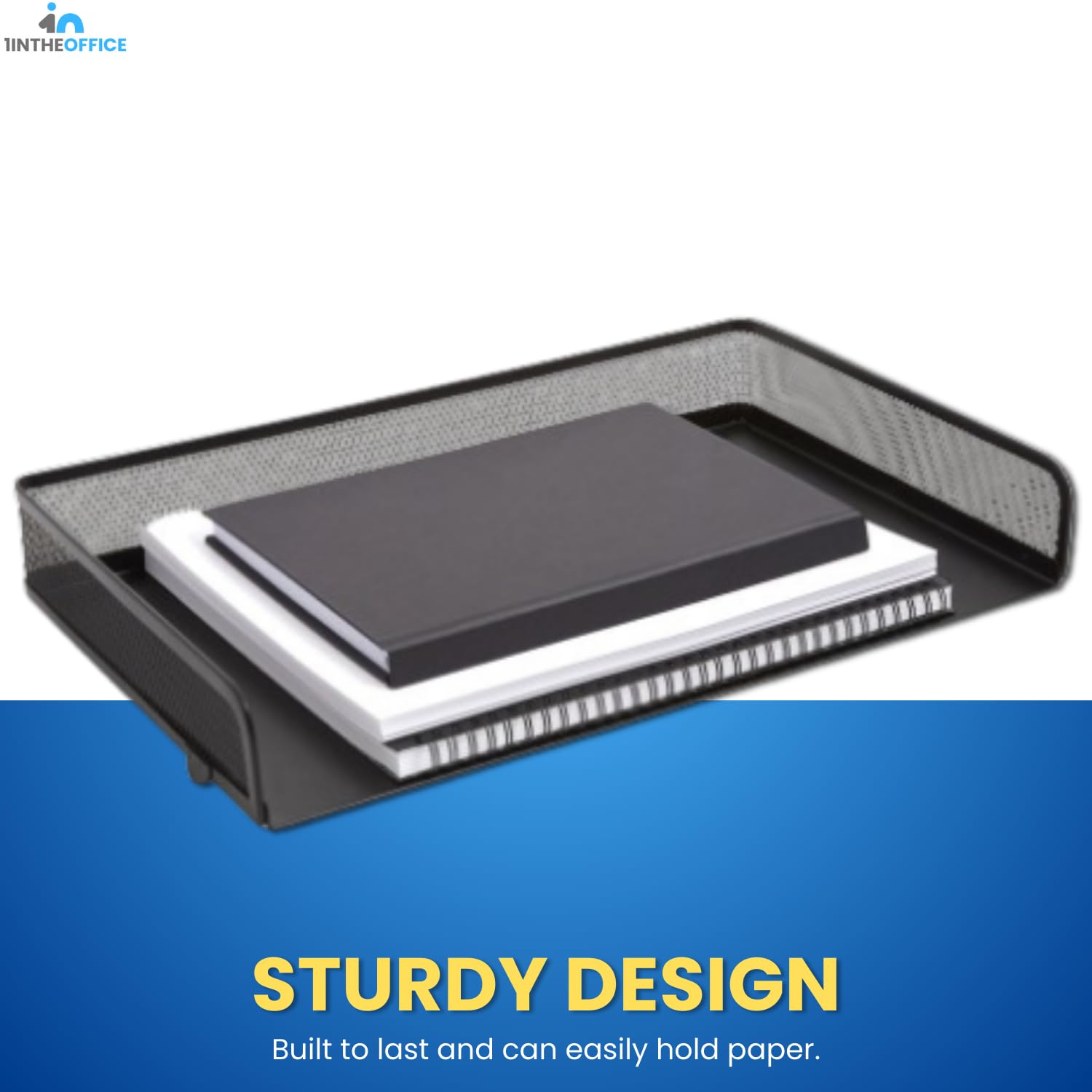 1InTheOffice Side Load Letter Tray Stackable, Black Mesh Tray Legal Size, "2 Pack"
