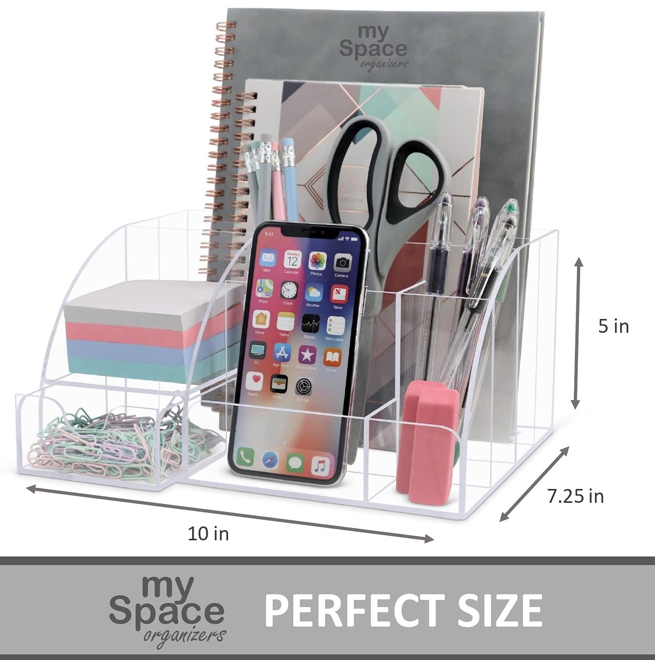 My Space Organizers Clear Acrylic Desk Oganizer, 9 Compartments, Office Supplies and Desk