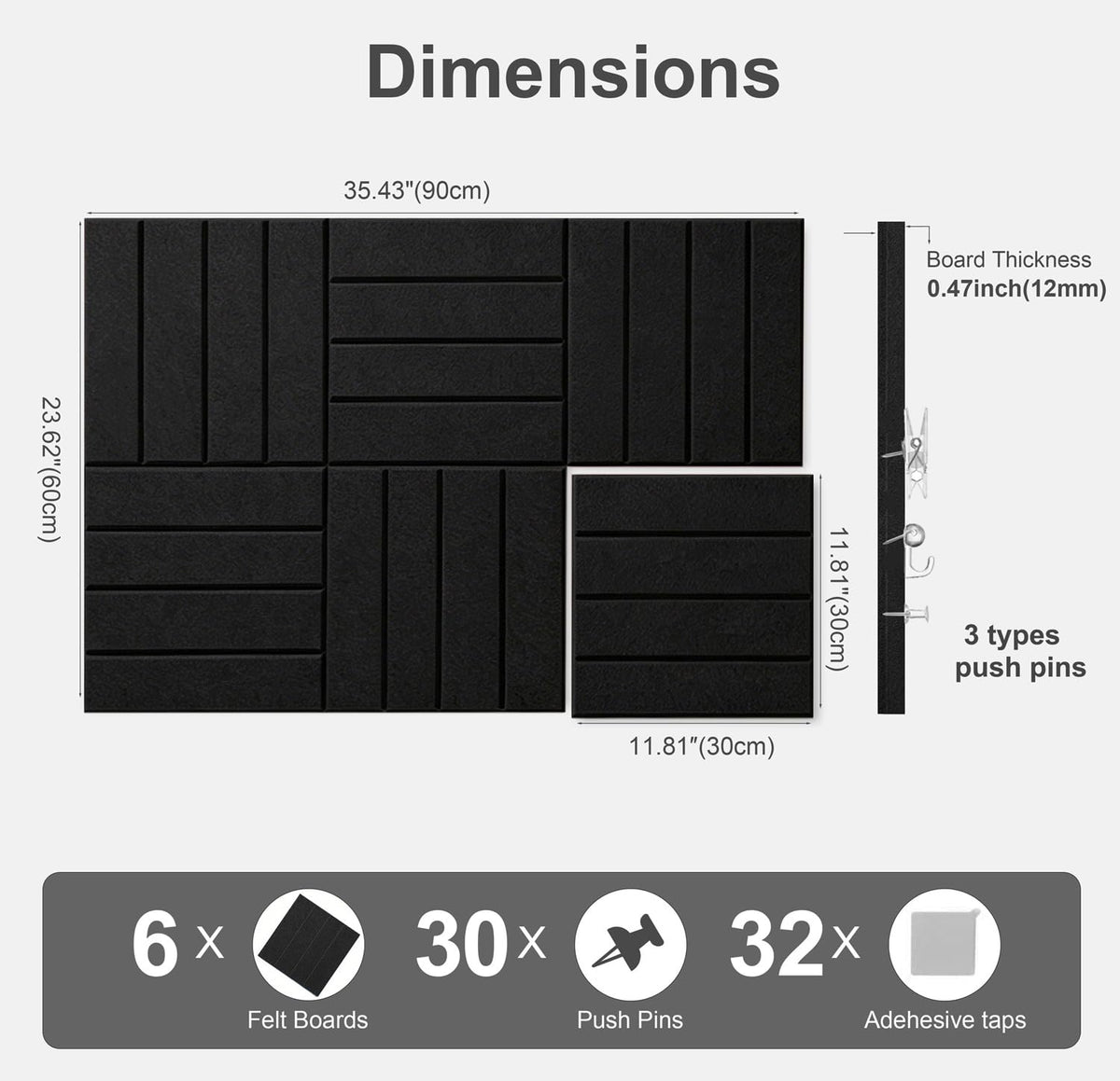 G Gamit 0.47" Thick Felt Wall Tiles 36"x24" Cork Board Alternative 6 Pack 11.81"x11.81"Felt
