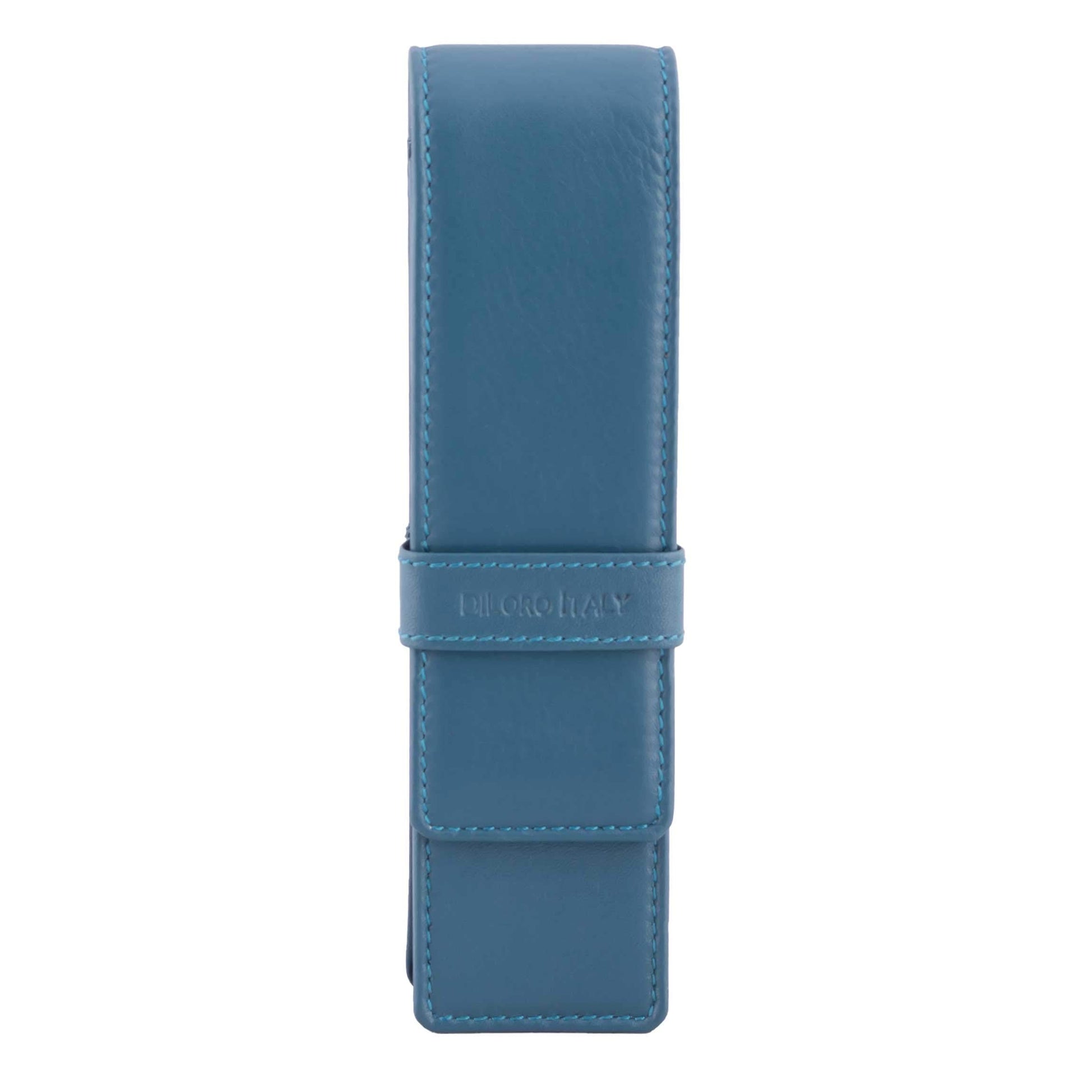 DiLoro Leather Pen Case Pouch Holder for Two Fountain Ballpoint Rollerball Pens or Pencils (Sololio
