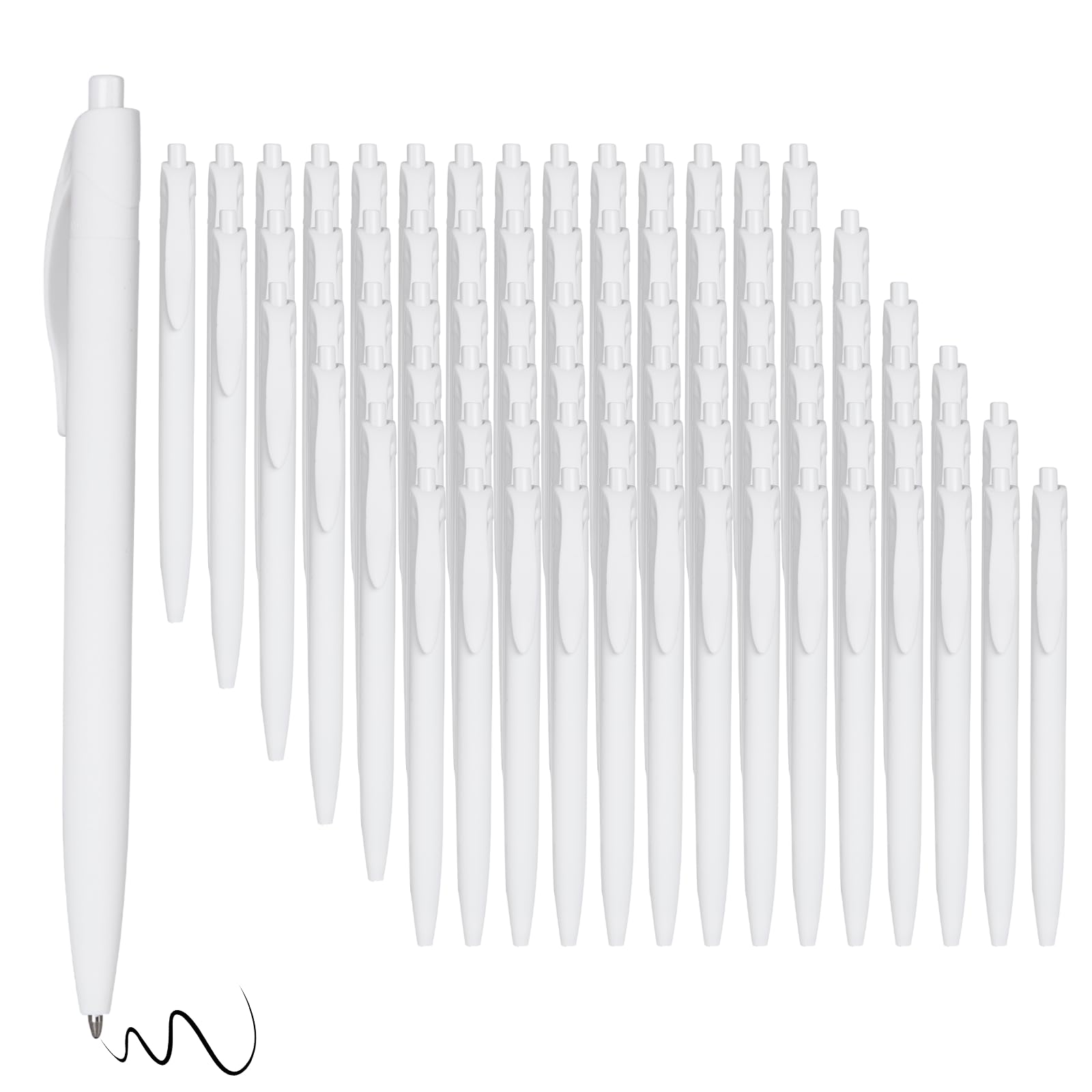 Wiaziert BallPoint Pens, 100 Pack (BLACK Ink),Bulk Pens, White Barrel,Click Pens for Office Home