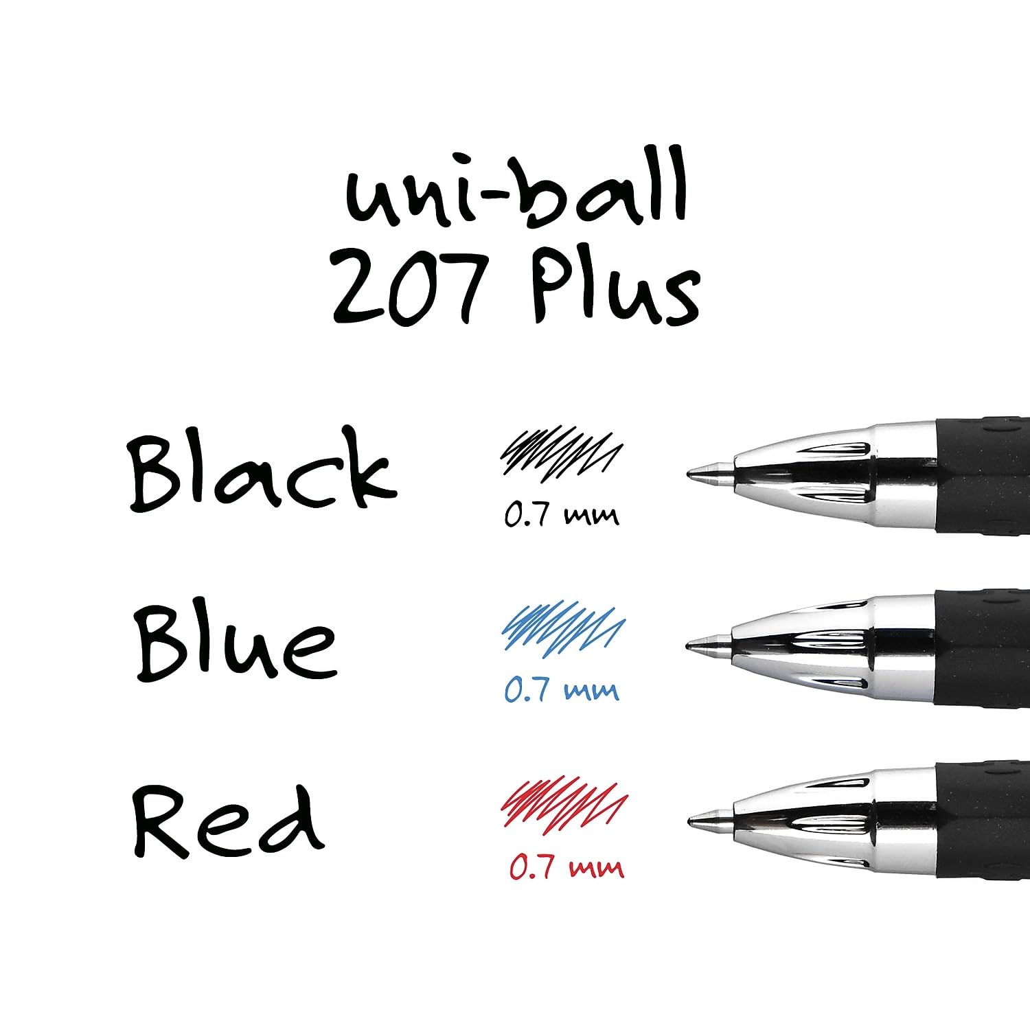 uni-ball 207 Plus+ Retractable Gel Pen 12 Pack in Black with 0.7mm Medium Point Pen Tips, Uni-Super